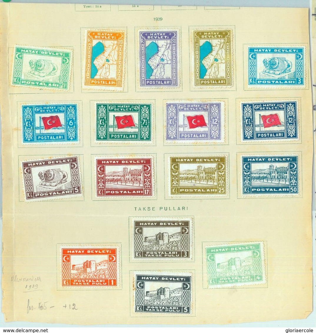 84204 - TURKEY Alexandrette - Postal History -  Michel 14-26 +  PORTO On PAPER  - Glued On Page! - 1934-39 Sandschak Alexandrette & Hatay