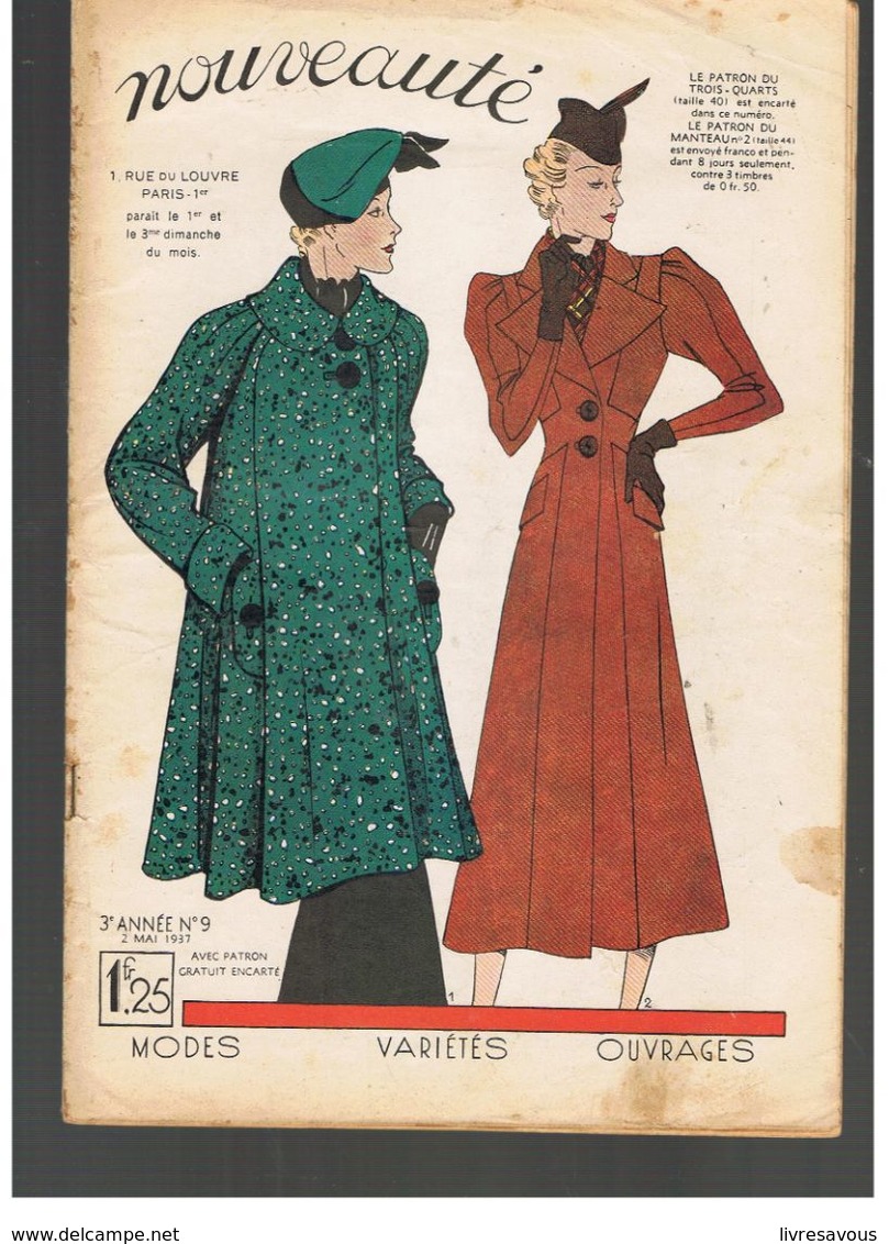 Nouveauté N°9  De 1937 Modes Variétés Ouvrages Spécial Trois-Quarts Avec Patron - Designermode