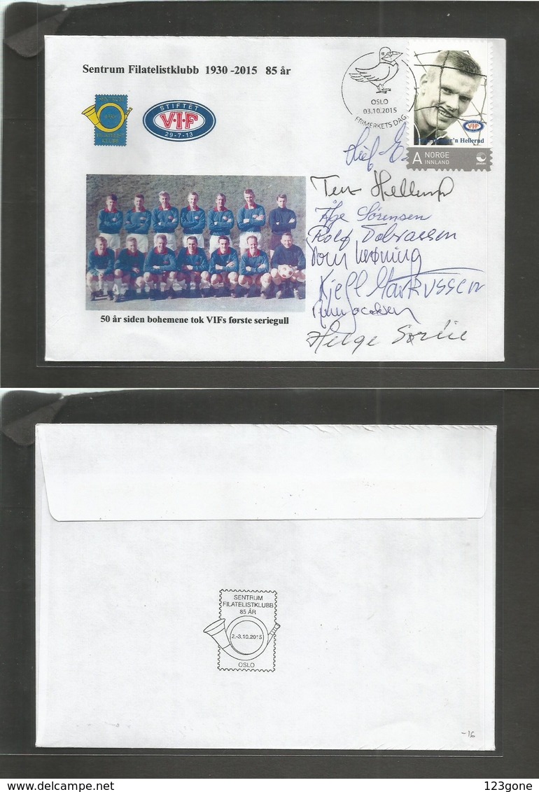 123gone. NORWAY. 2015 (13 Oct) Oslo. Commerative 50th Aniv. Football Club Signed Cover. Nice Item With Goalkeeper Stamp. - Otros & Sin Clasificación