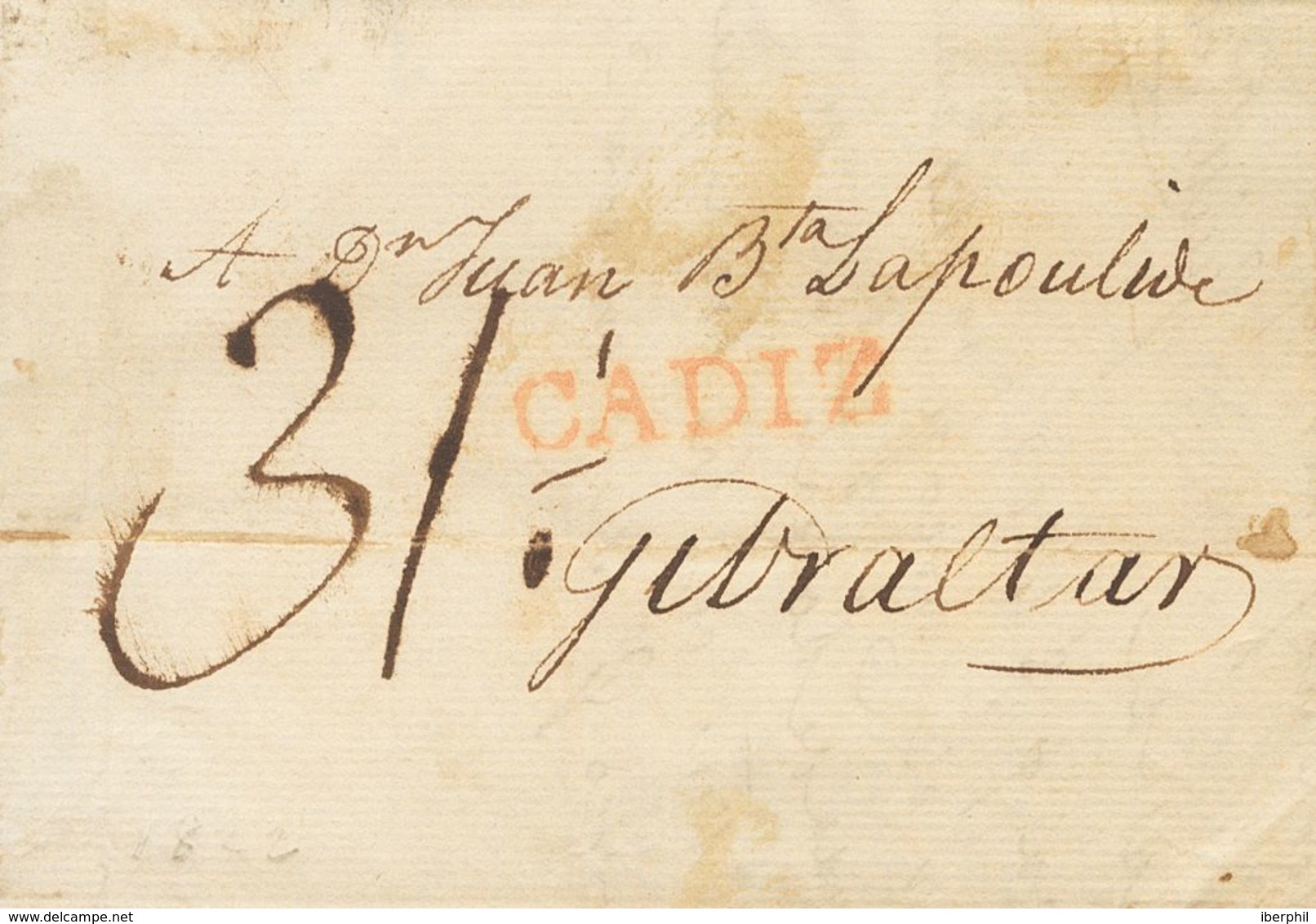 Sobre . 1822. CADIZ A GIBRALTAR. Marca CADIZ (P.E.16) Edición 2004. MAGNIFICA Y RARO DESTINO. - Altri & Non Classificati