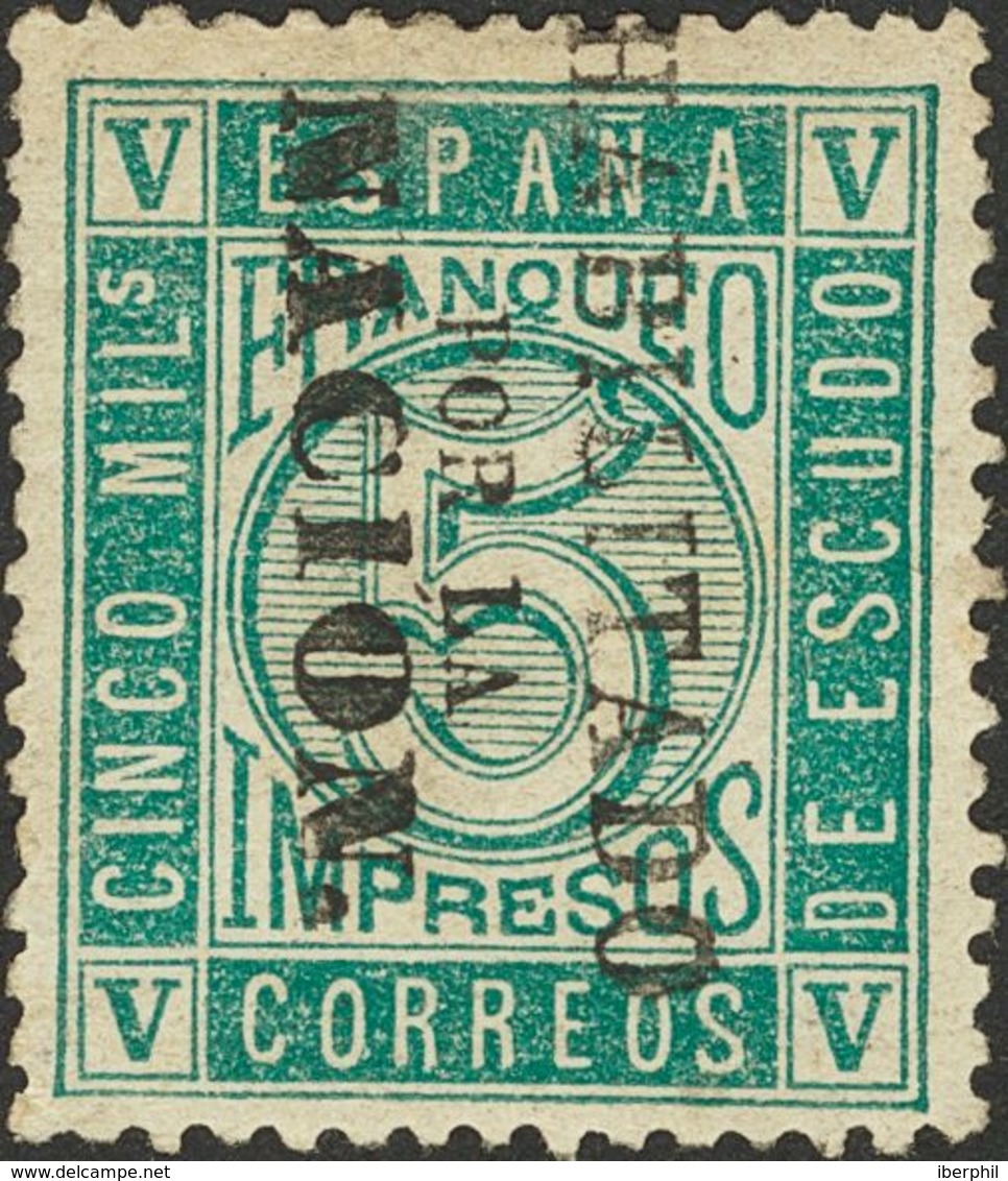 *93HN. 1868. 5 Mils Verde. HABILITADO POR LA NACION, En Negro De Madrid. MAGNIFICO. Cert. CEM. - Sonstige & Ohne Zuordnung