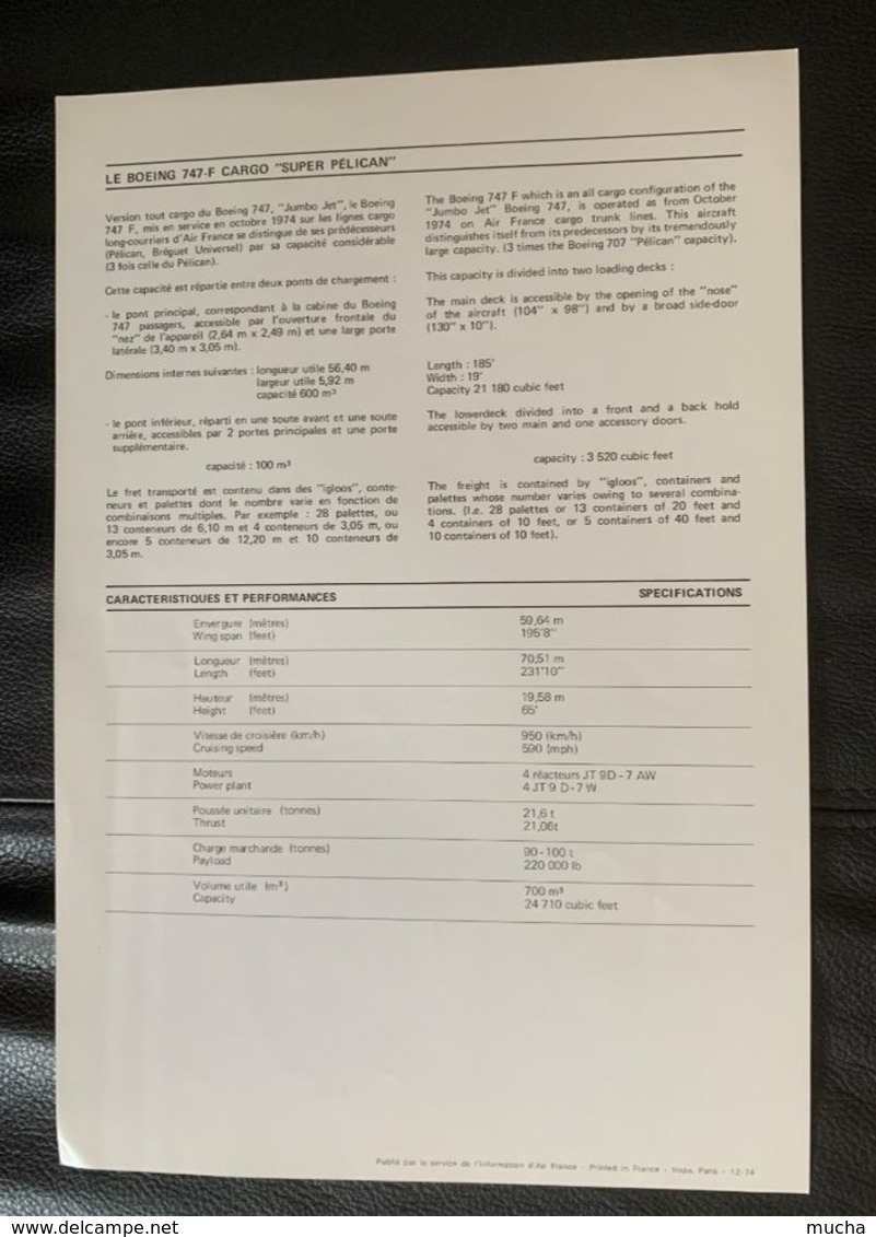 10167 - Air France Le Boeing 747-F Cargo Super Pélican Service De L'information Air France 12.1974 - Other & Unclassified