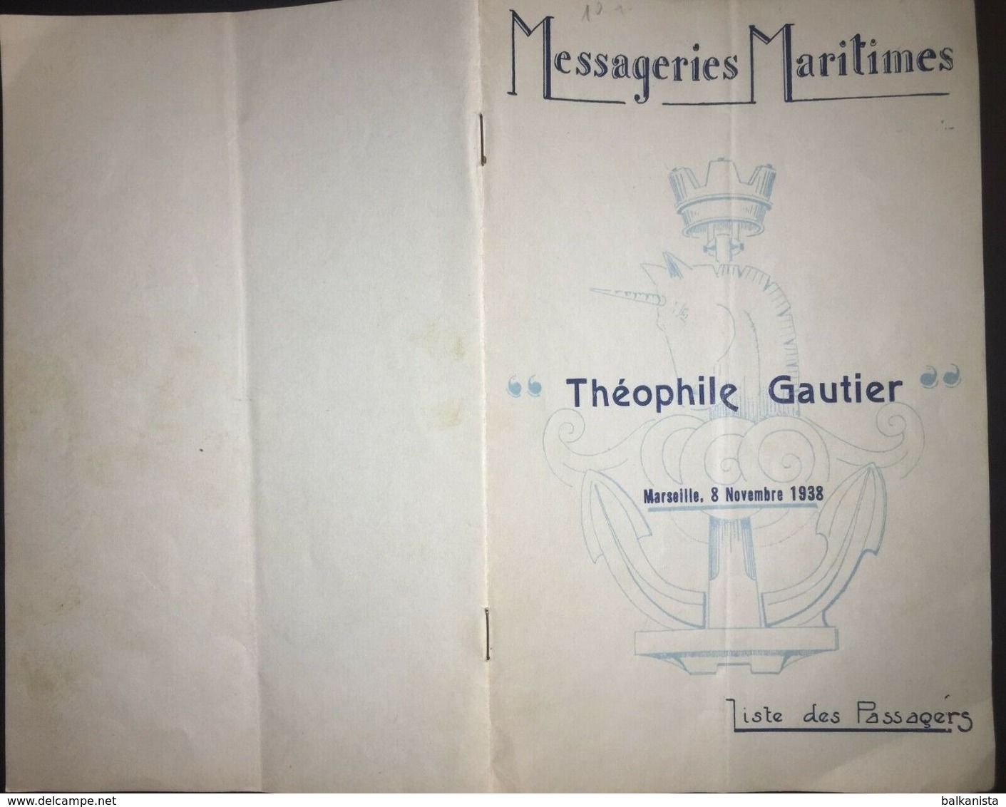 Messageries Maritime Theophile Gautier Marseille 8 Novembre 1938 Passenger List - Welt