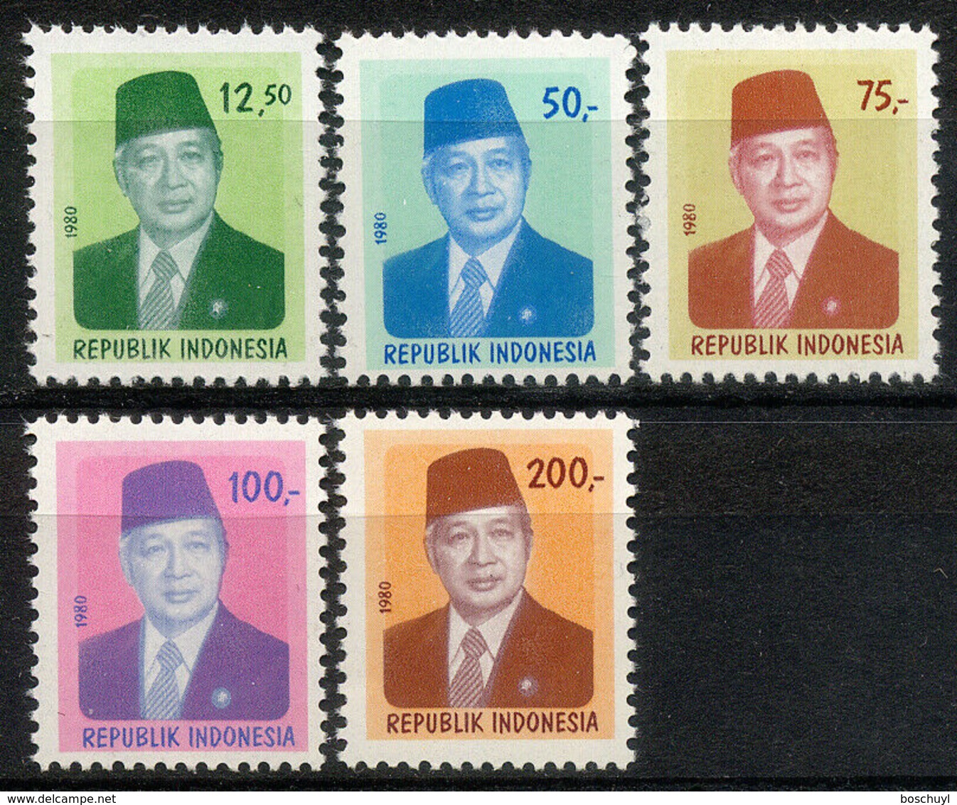 Indonesia, 1980, Definitives, President Suharto, MNH, Michel 971-975 - Indonésie