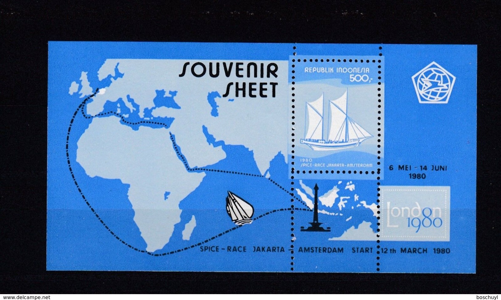 Indonesia, 1980, Sailing Regatta, Boats, London Stamp Exhibition, MNH, Michel Block 36 - Indonésie