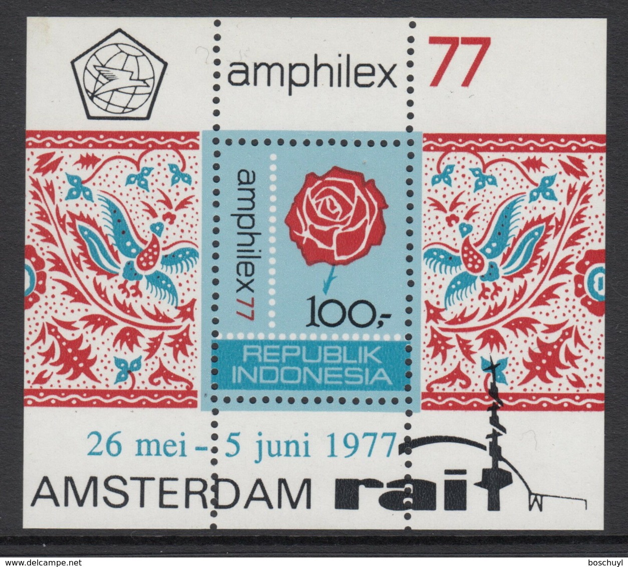 Indonesia, 1977, Amphilex Stamp Exhibition, MNH, Michel Block 22A - Indonésie