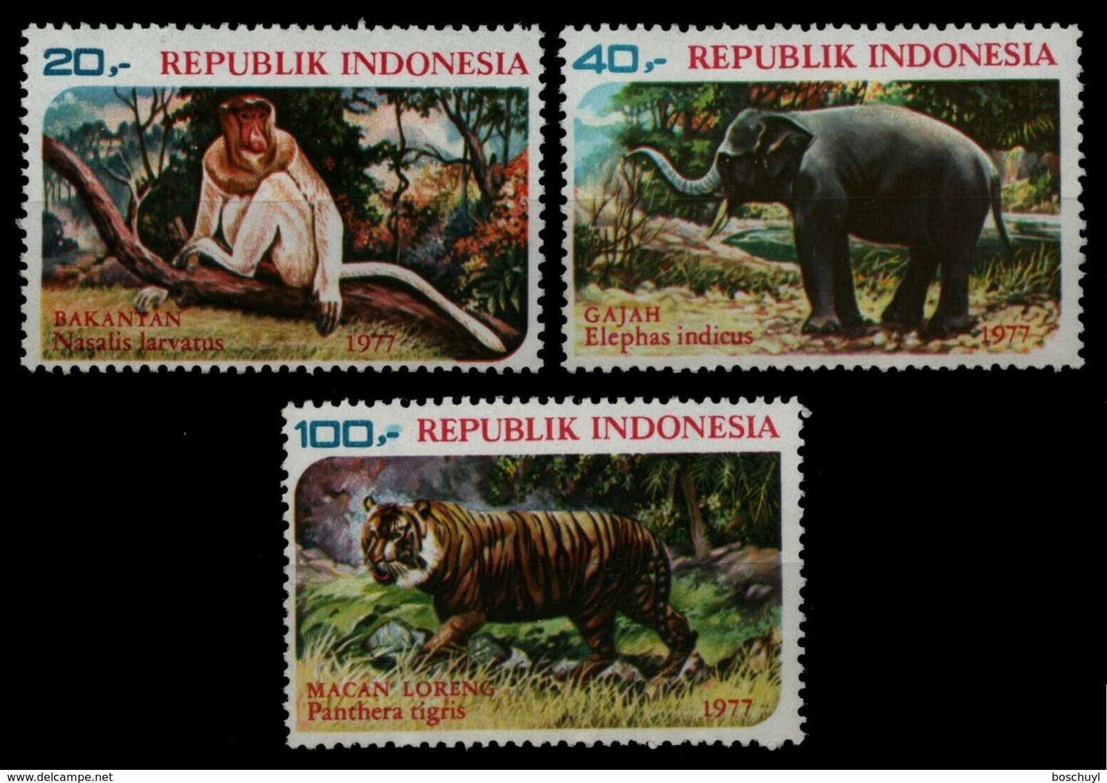 Indonesia, 1977, Monkey, Elephant, Tiger, Nature Conservation, MNH, Michel 888-890 - Indonésie