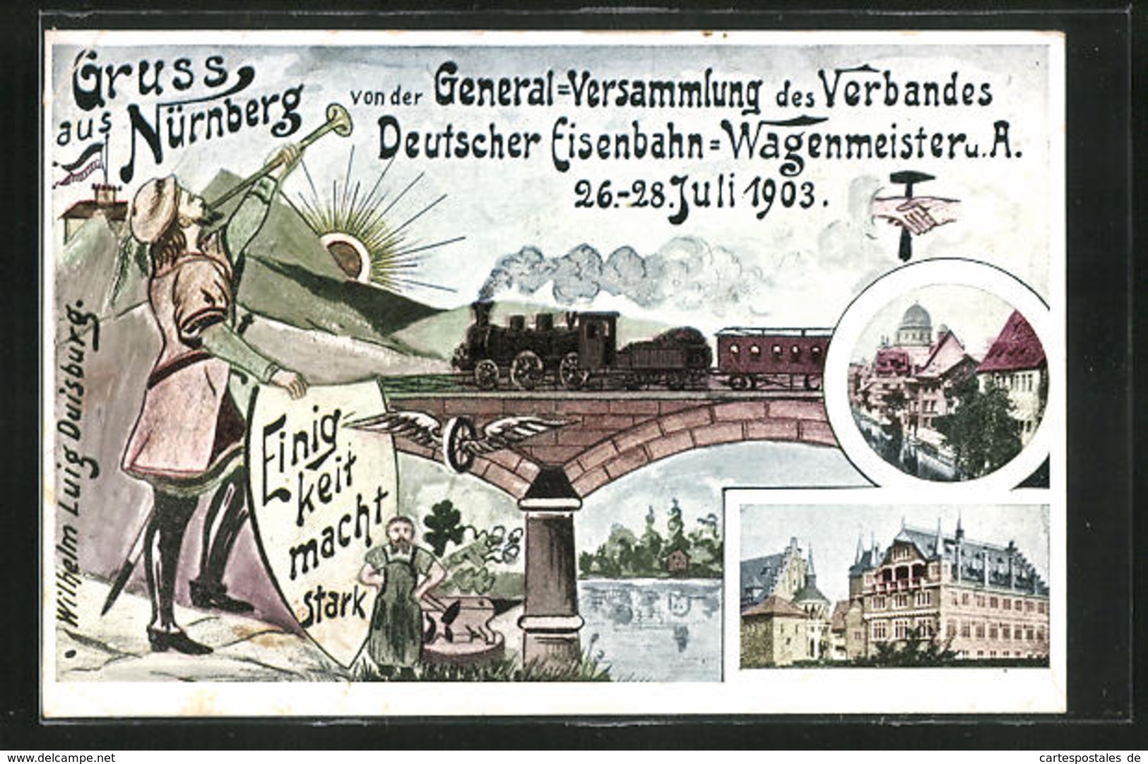 Künstler-AK Nürnberg, General-Versammlung Des Verbandes Deutscher Eisenbahn-Wagenmeister U. A. 1903 - Trains