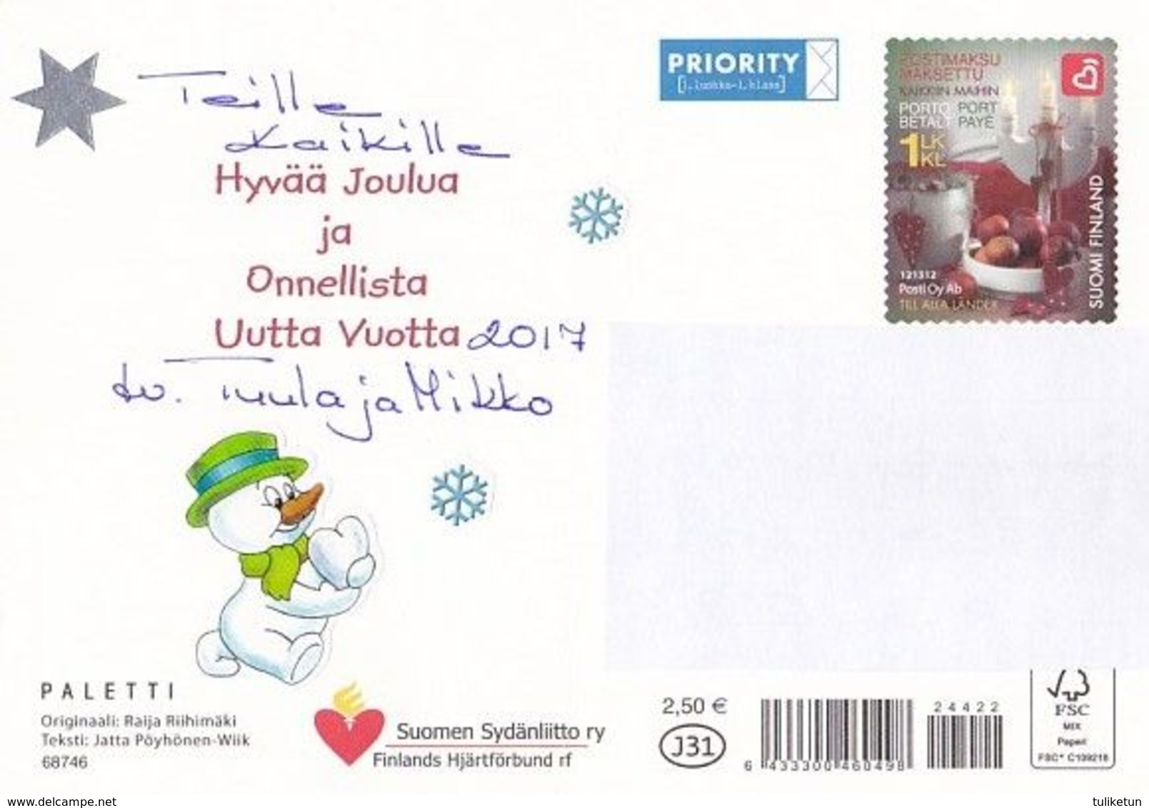 Postal Stationery - Birds - Bullfinches - Elf Reading - Finnish Heart Association 2016 - Suomi Finland - Postage Paid - Postal Stationery