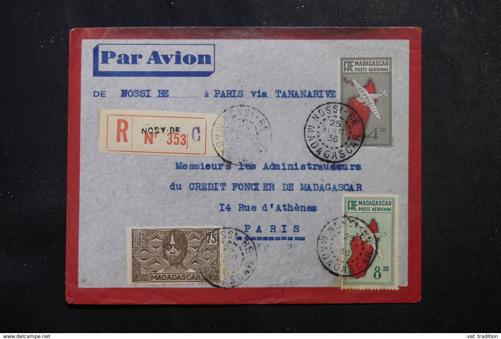 MADAGASCAR - Aérogramme En Recommandé De Nossi Bé Pour Paris En 1936 Via Tananarive - L 62788 - Covers & Documents