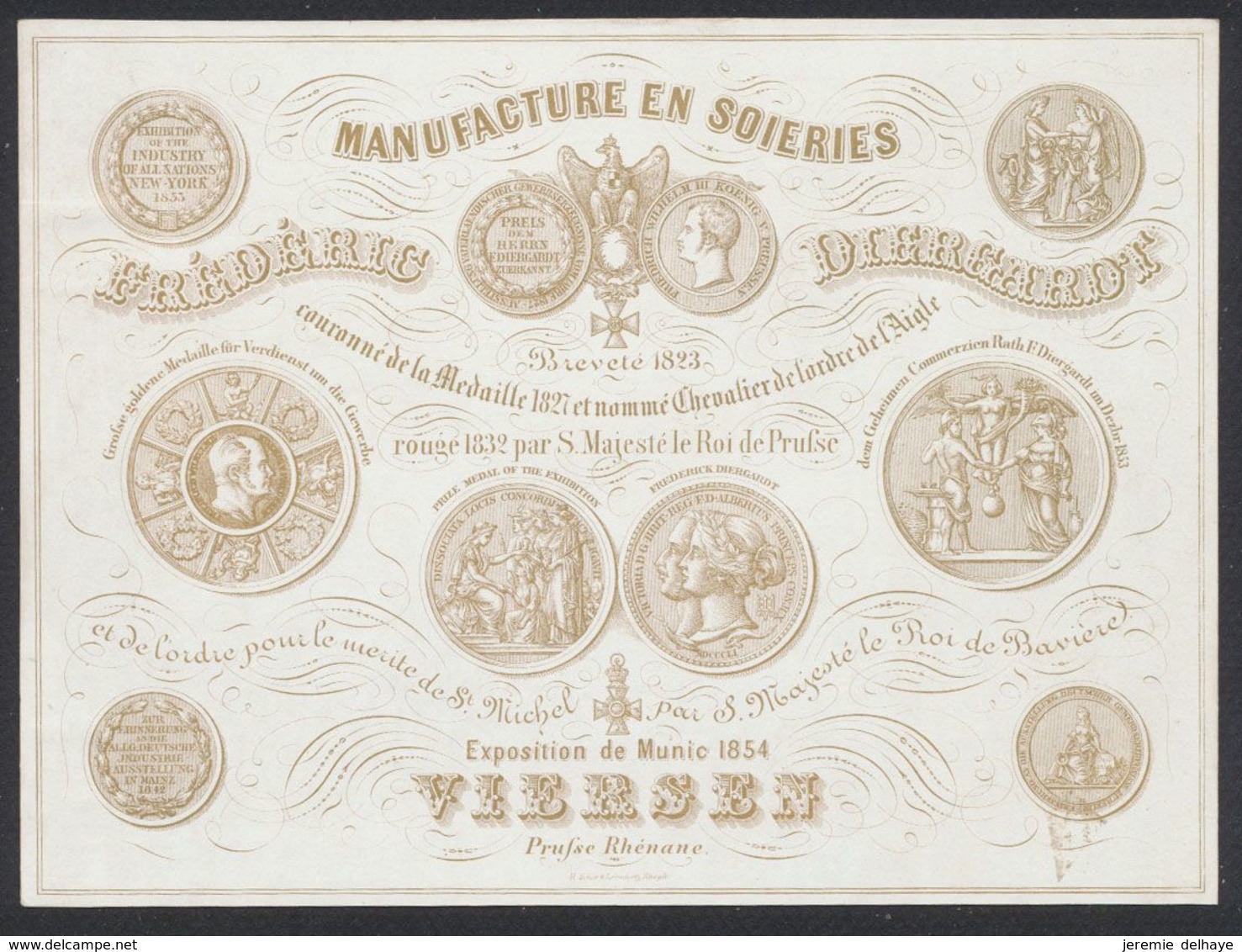 Carte En Porcelaine - Manufacture En Soieries "Frederic Diergardt" (Viersen, Prusse Rhénane) / Exposition De Munic 1854 - Viersen
