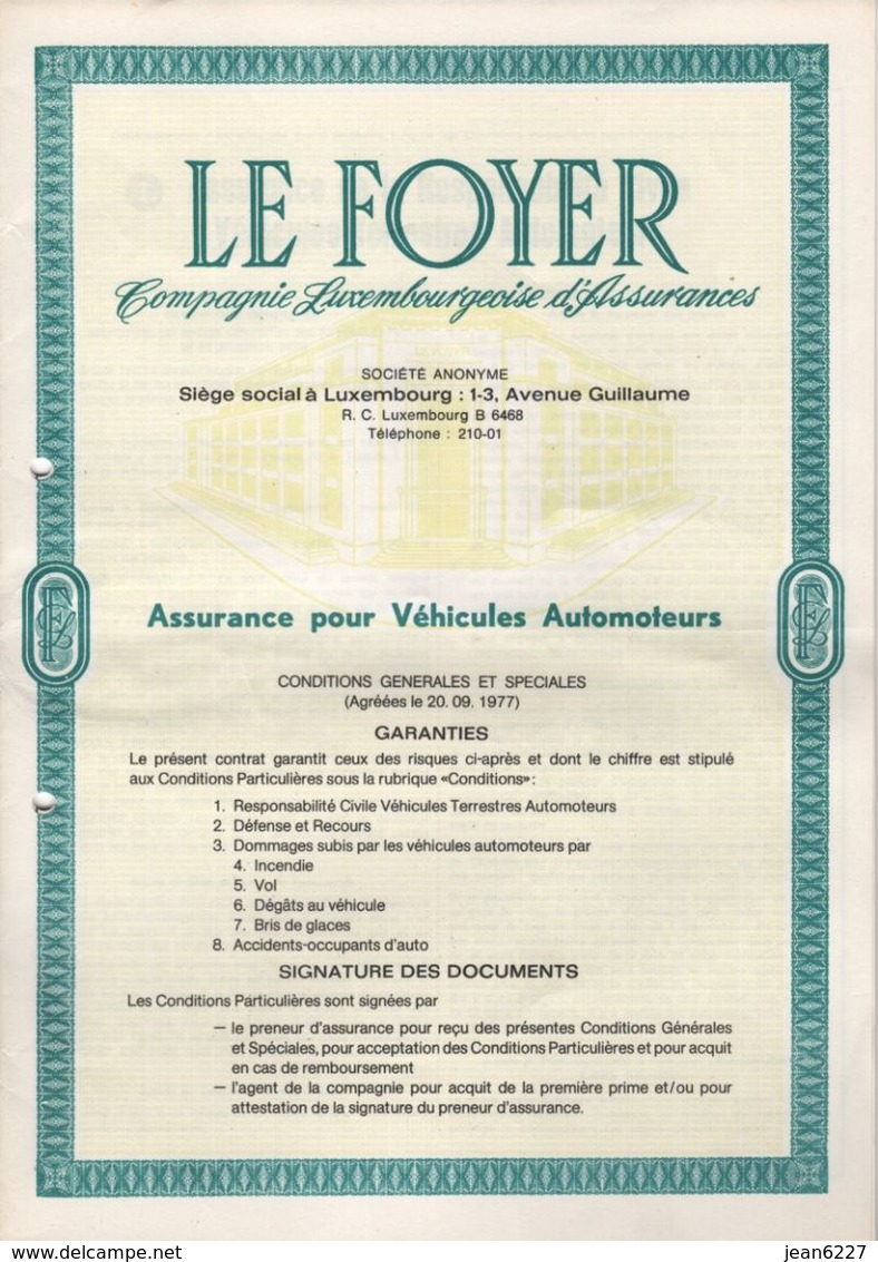 Police D'assurance Pour Véhicules Automoteurs Le Foyer (Luxembourg) - Bank En Verzekering