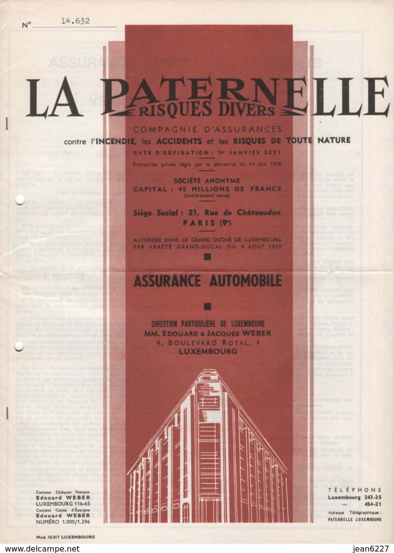 Police D'assurance Automobile - La Paternelle (Luxembourg) - Banca & Assicurazione
