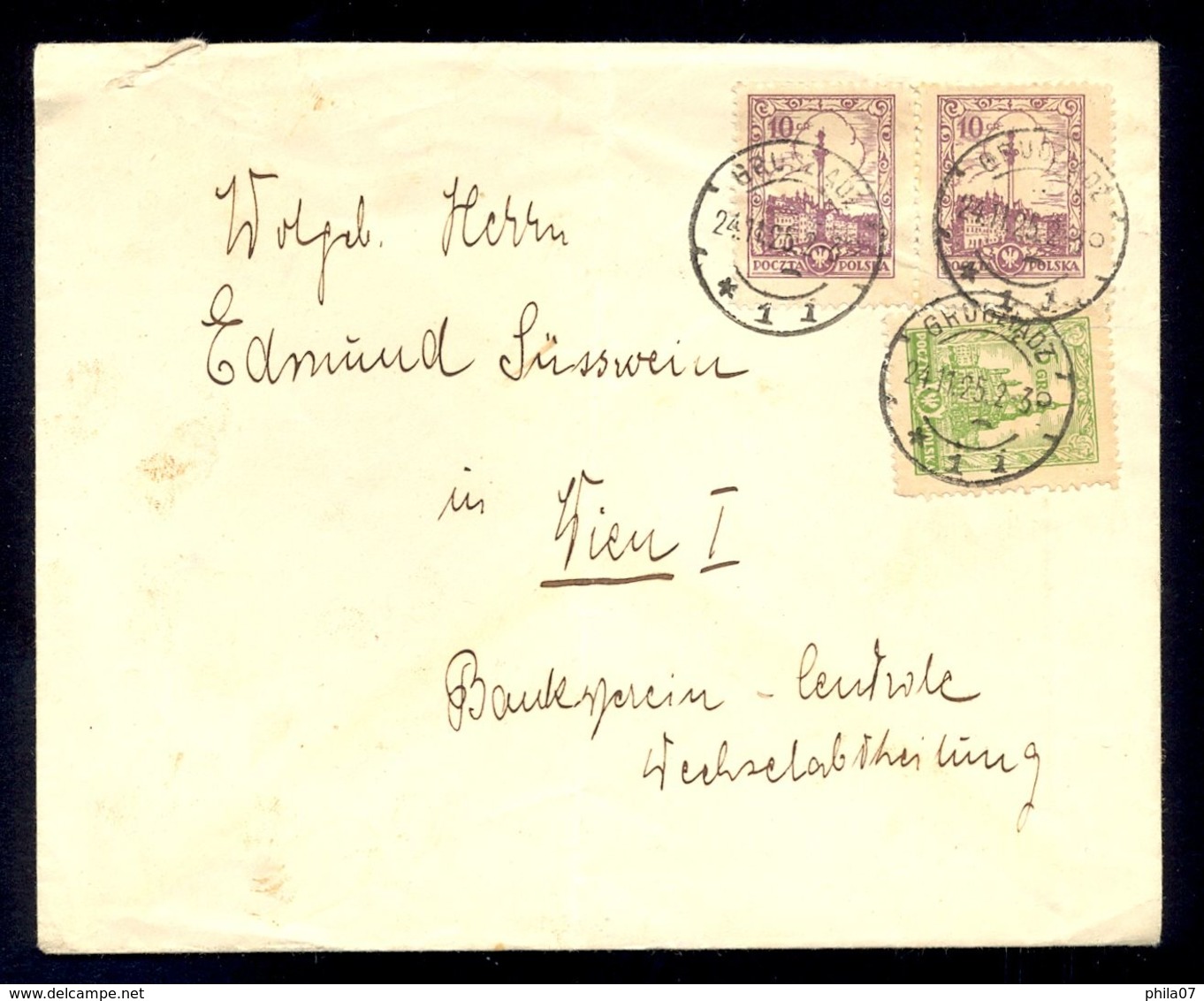 POLAND - Envelope With Two Clolored Franking Sent From Poland To Wien 1925. - Autres & Non Classés