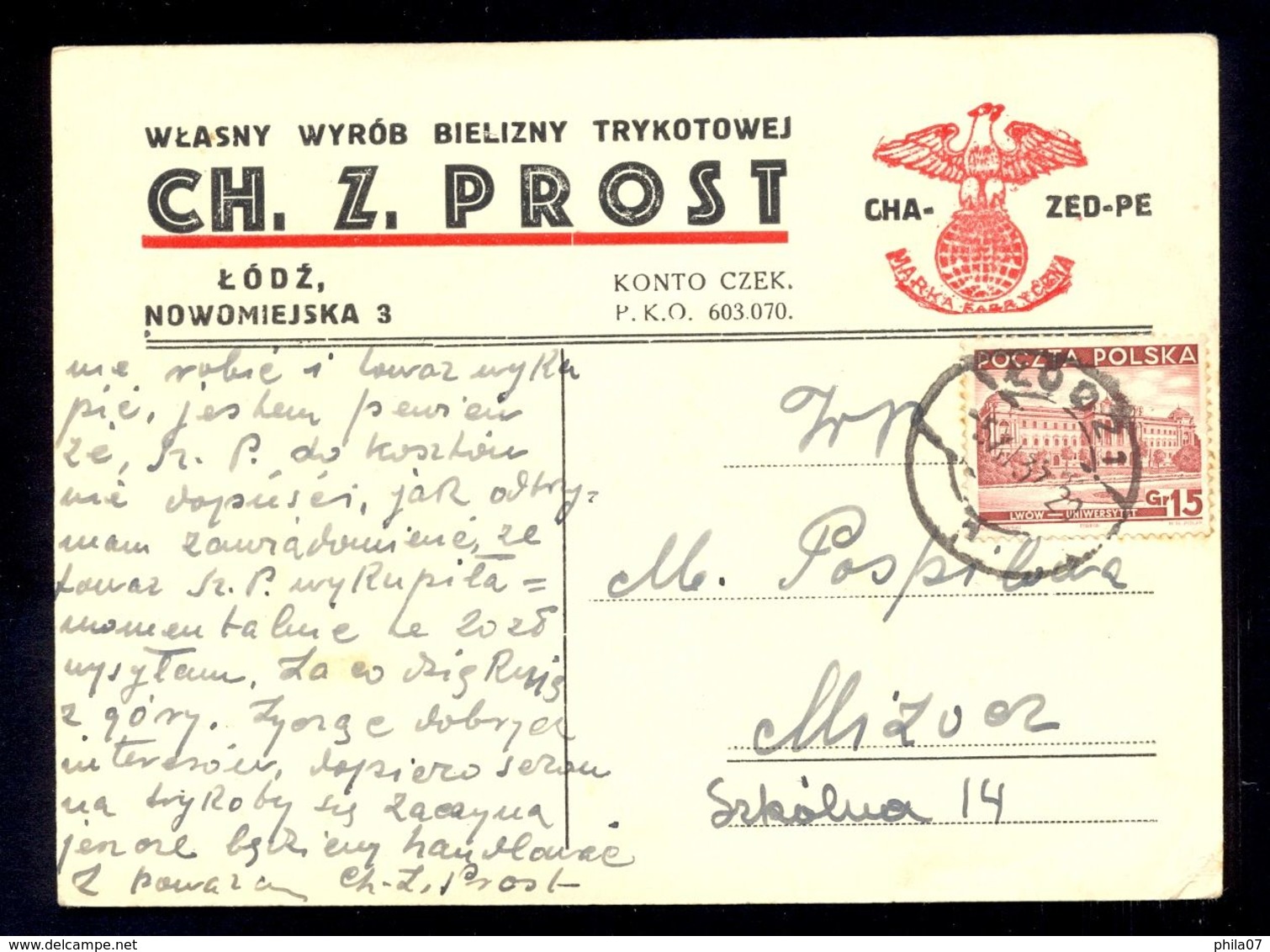 POLAND - Business Stationery Sent From Lodz To Slovakia 1937. Nice Header Of The Stationery. - Other & Unclassified