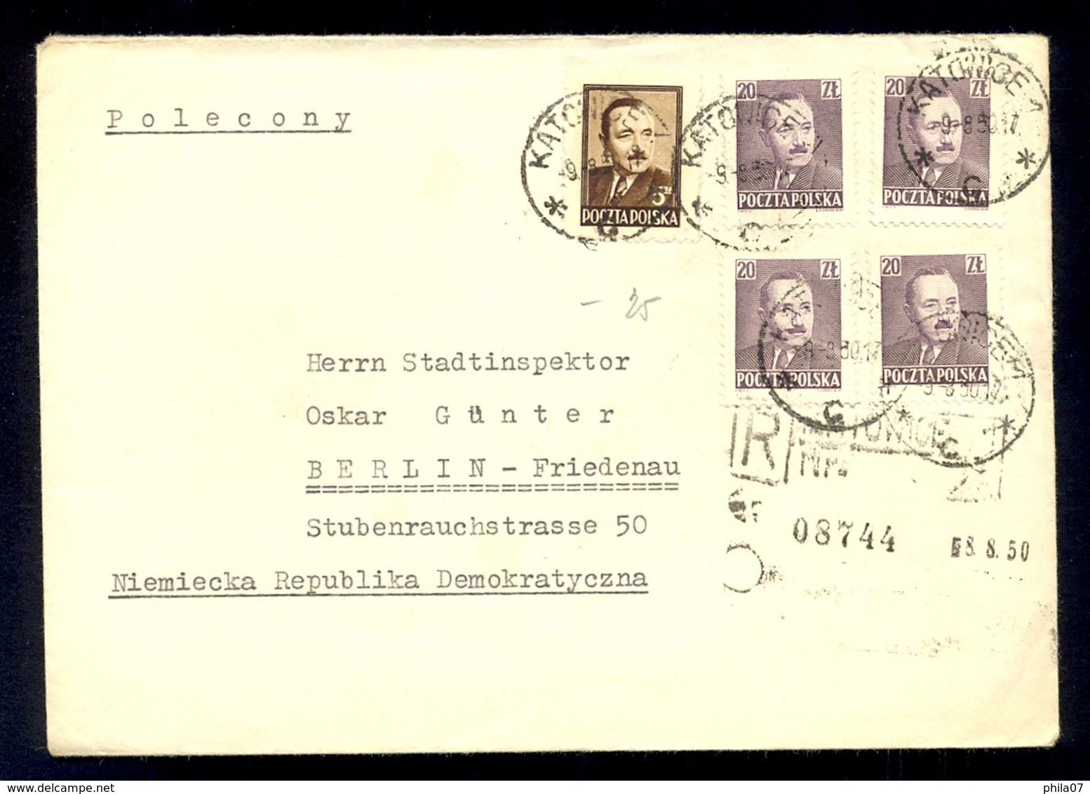 POLAND - Envelope Sent By Registered Mail From Katowice To Berlin 1950. - Autres & Non Classés