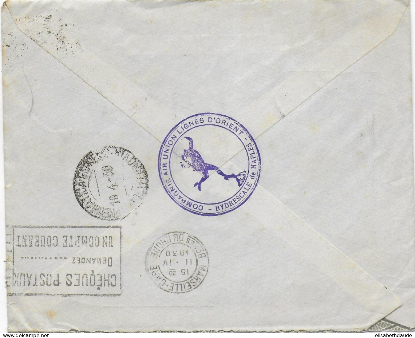 1930 - ENVELOPPE ITALIE - FRANCE Par HYDRAVION VOIE AULO  De NAPLES SUPERBE CACHET AU DOS HYDRESCALE => PARIS - Storia Postale (Posta Aerea)