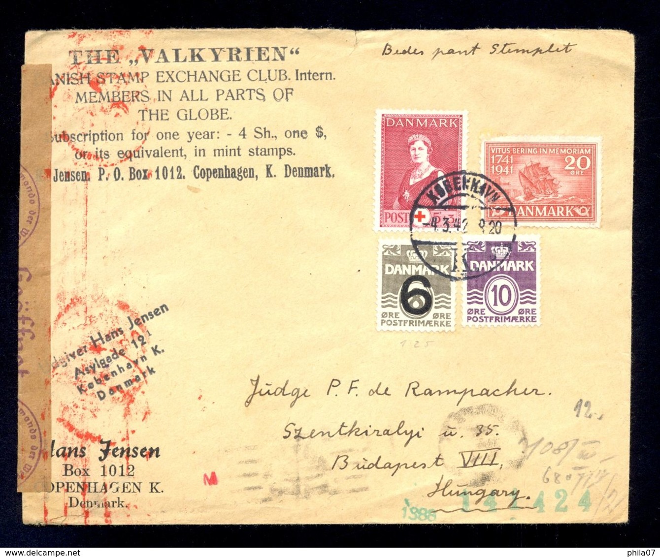 DENMARK - Cover With Nice Header 'The Valkyrien' Sent From Kobenhavn To Budapest 1942. OKW Censorship, - Tarjetas – Máximo