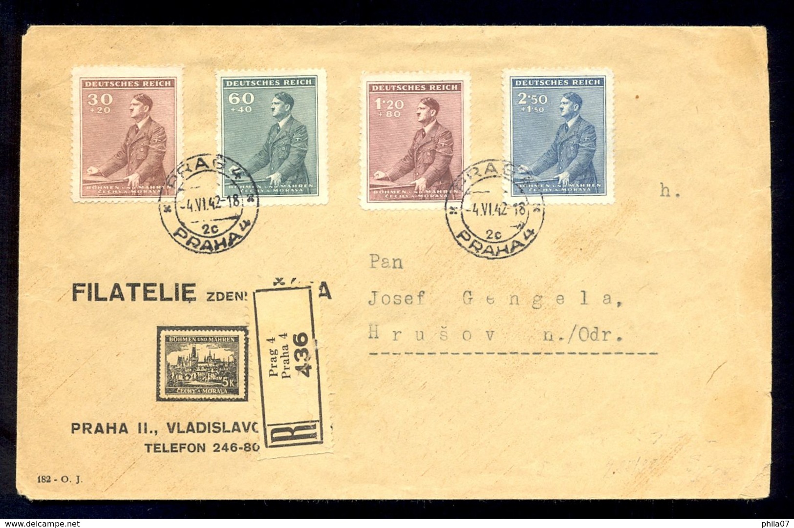 CZECHOSLOVAKIA PROTECTORATE - Envelope Sent By Registered Mail From Praha 1942. Nice Multicolored Franking. - Covers & Documents