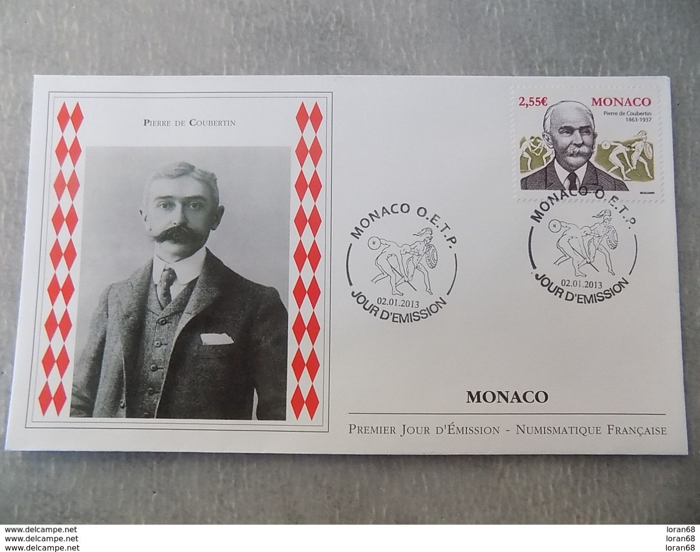 FDC MONACO 2013 : Baron Pierre De Coubertin (jeux Olympiques) - FDC