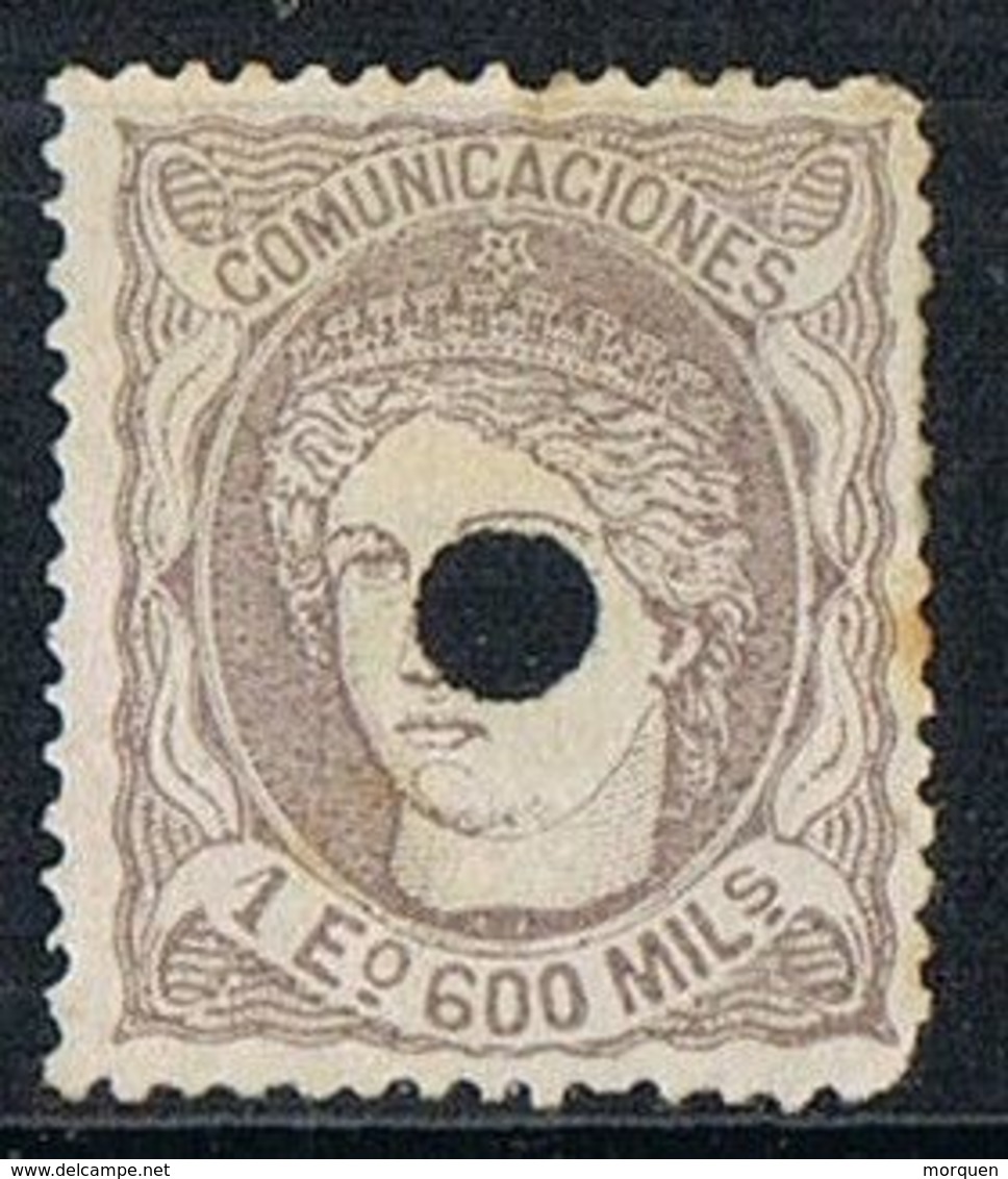 Sello 1 Escudo 600 Mils Alegoria 1870. Perforado TELEGRAFOS, Num 111T º - Telegraph