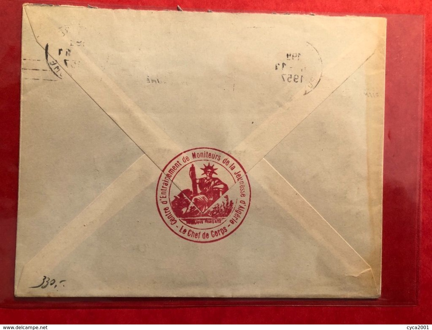 Lettre En Franchise OBL Issoire Puy De Dome(4.11.57)-cachet Rouge Déesse Assise(resto,verso)-guerre D'algerie, Rare, TB - 1921-1960: Periodo Moderno