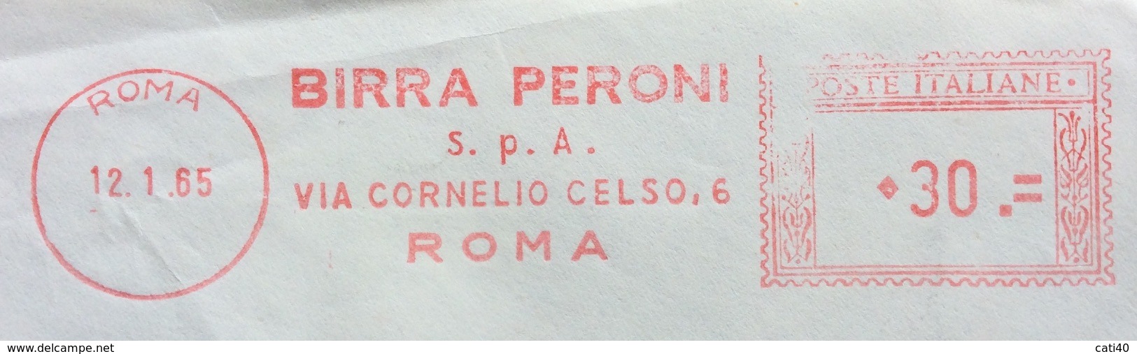 BIRRA - AFFRANCATURA ROSSA : BIRRA PERONI S.p.A. ROMA    - L.30 - 1946-60: Marcophilia