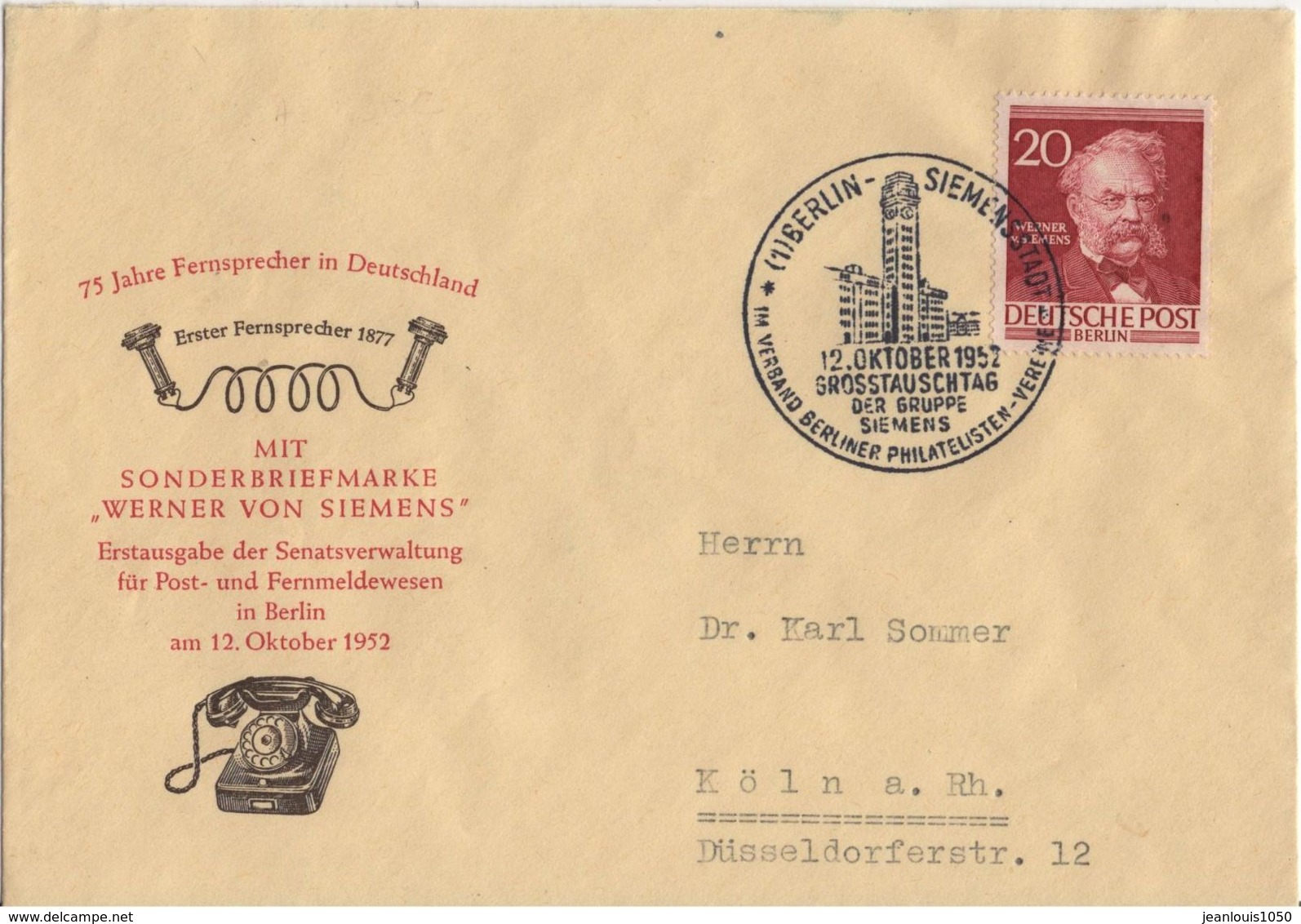 ALLEMAGNE BERLIN YT N°83 SUR LETTRE ILLUSTREE OBLITREE PREMIER JOUR CIRCULEE AU TARIF TELEPHONE - Brieven En Documenten