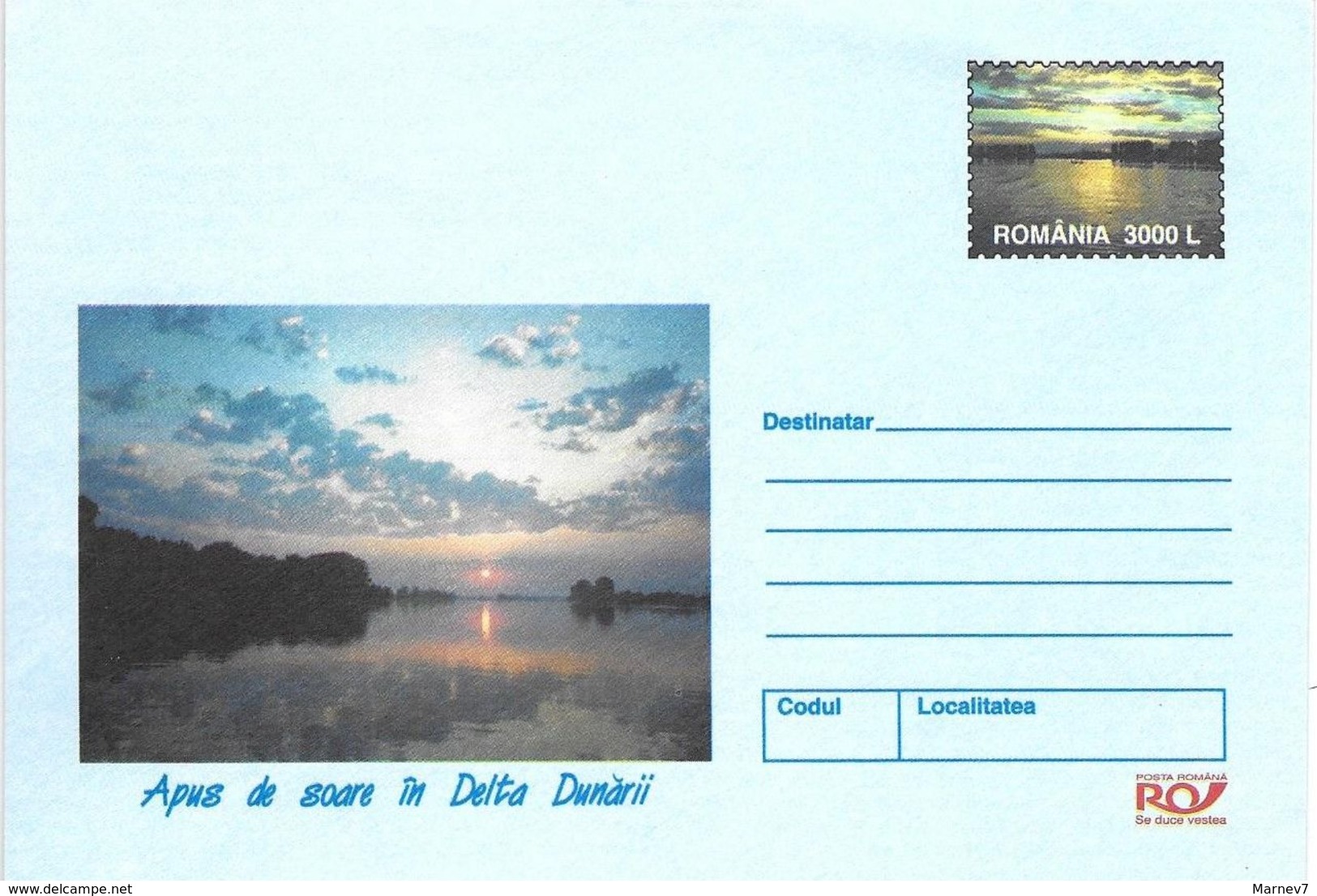 ROUMANIE - Enveloppe Entier 3000 L Coucher De Soleil Danube Delta - Cartas & Documentos