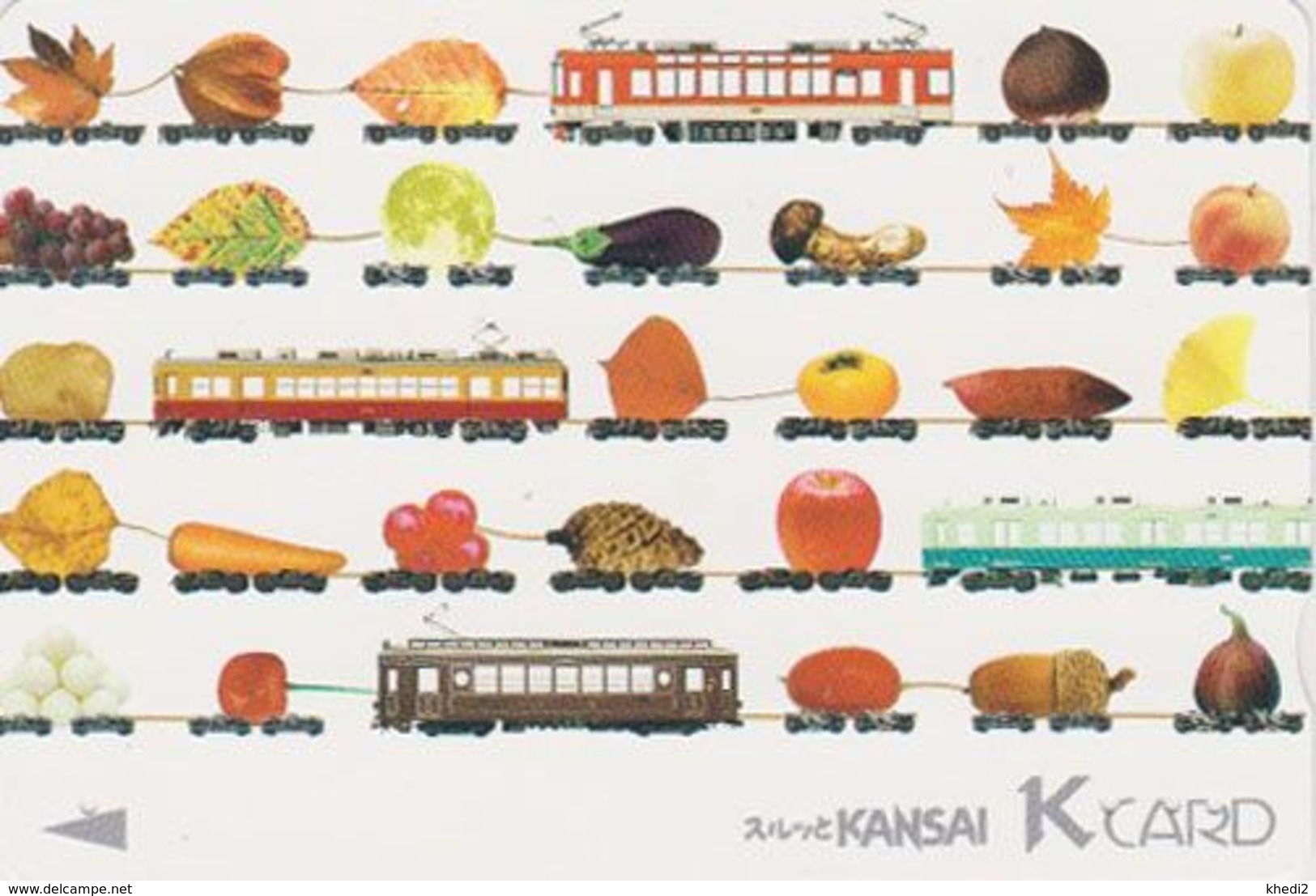 Carte JAPON - TRAIN / Série Multivues 3/4 - CHAMPIGNON Aubergine POMME Fruit - MUSHROOM APPLE - JAPAN K Card - 3428 - Trains