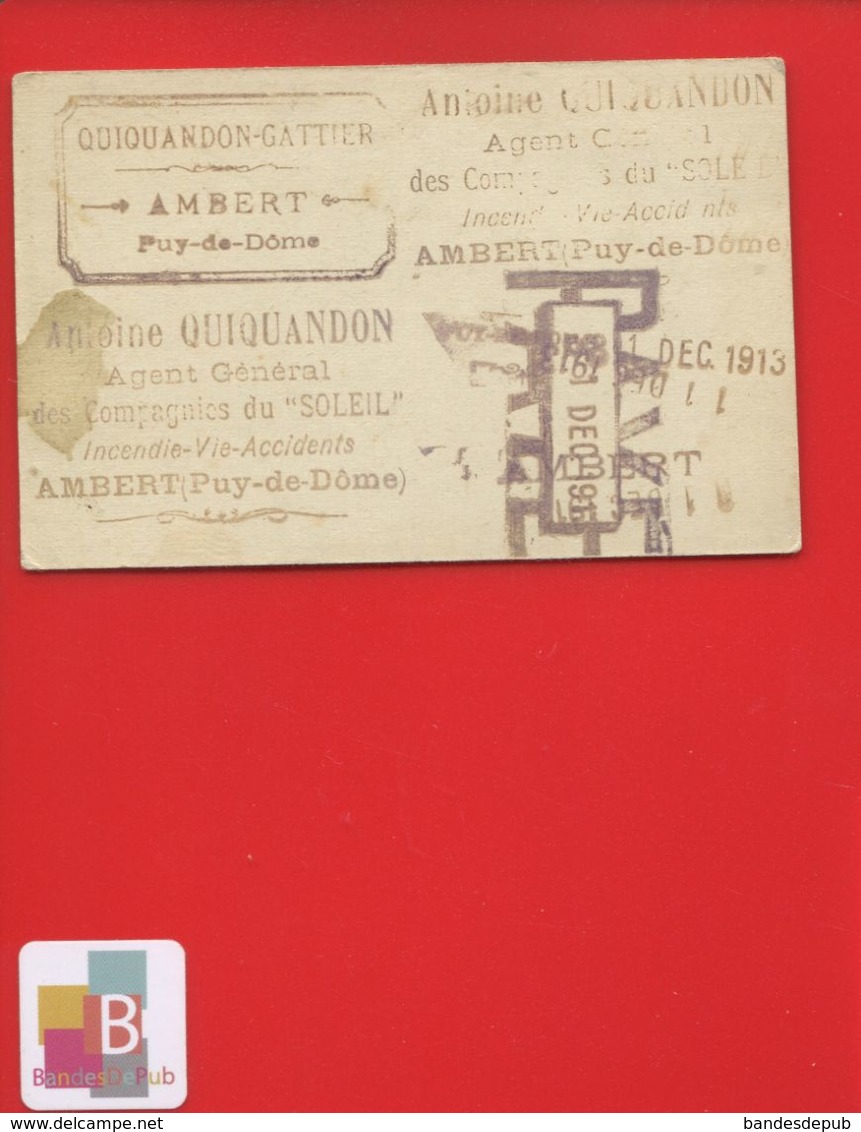 Ambert Puy-de-Dôme Quiquandon Gattier Agent D'assurance Carte Visite Chromo 1913 Pilatre Rozier Arlandes Aérostat Ballon - Autres & Non Classés