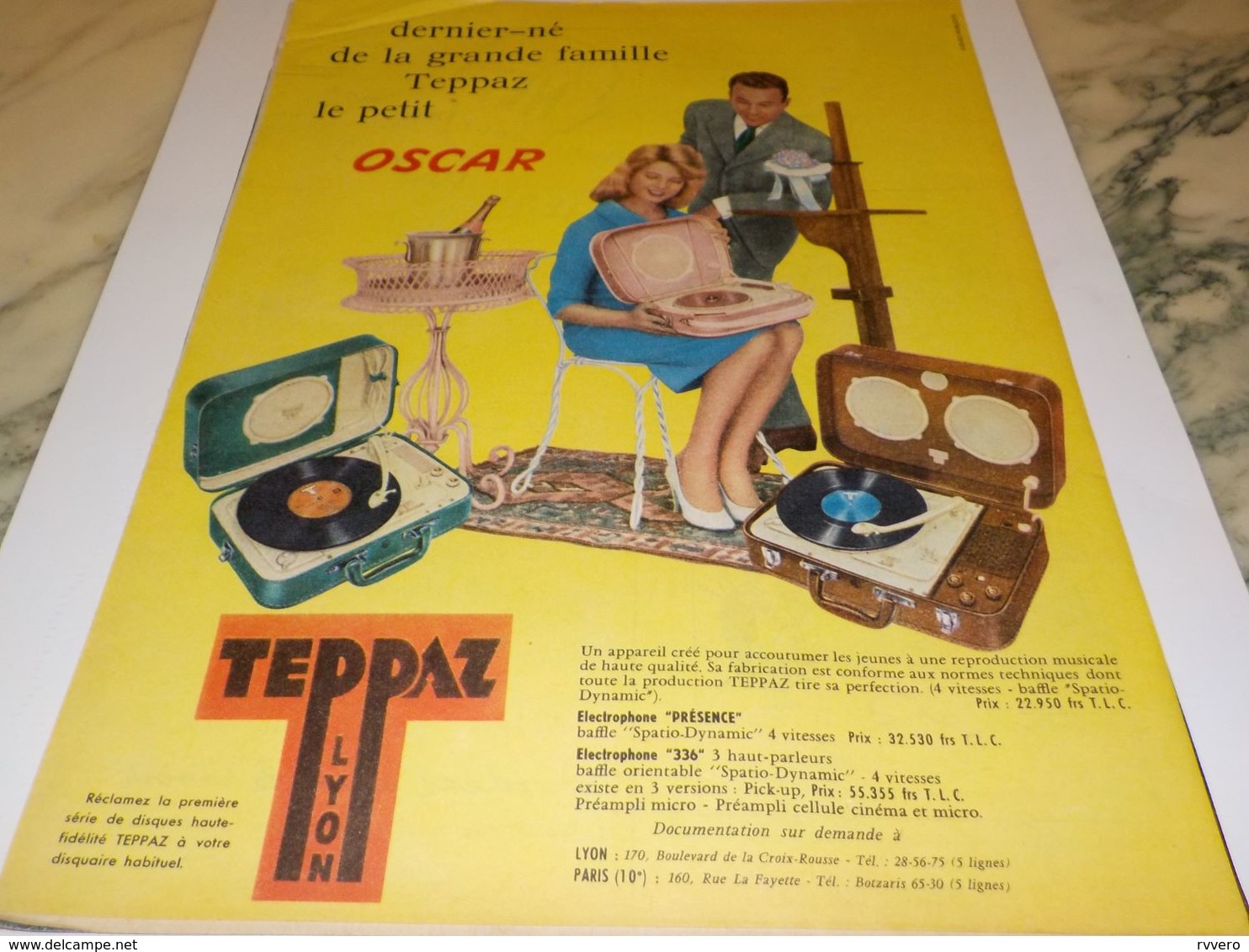 ANCIENNE  PUBLICITE DERNIER NE OSCAR  ELECTROPHONE  DE TEPPAZ 1958 - Autres & Non Classés