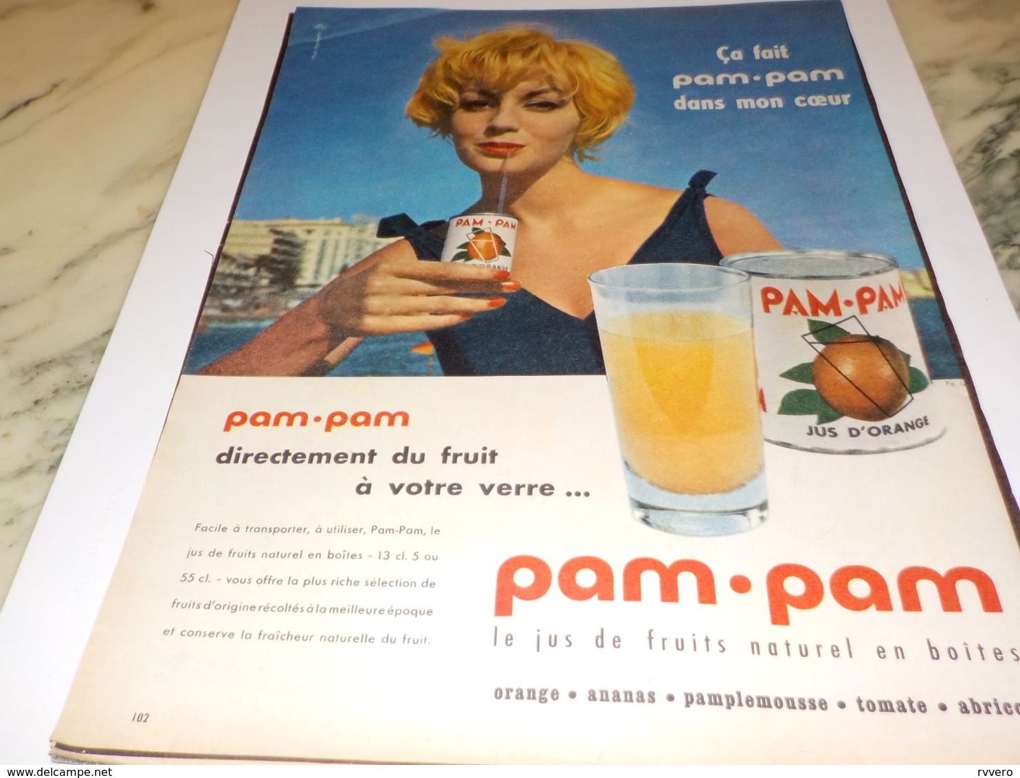 ANCIENNE PUBLICITE DANS MON COEUR JUS DE FRUIT EN BOITE PAM PAM 1958 - Affiches