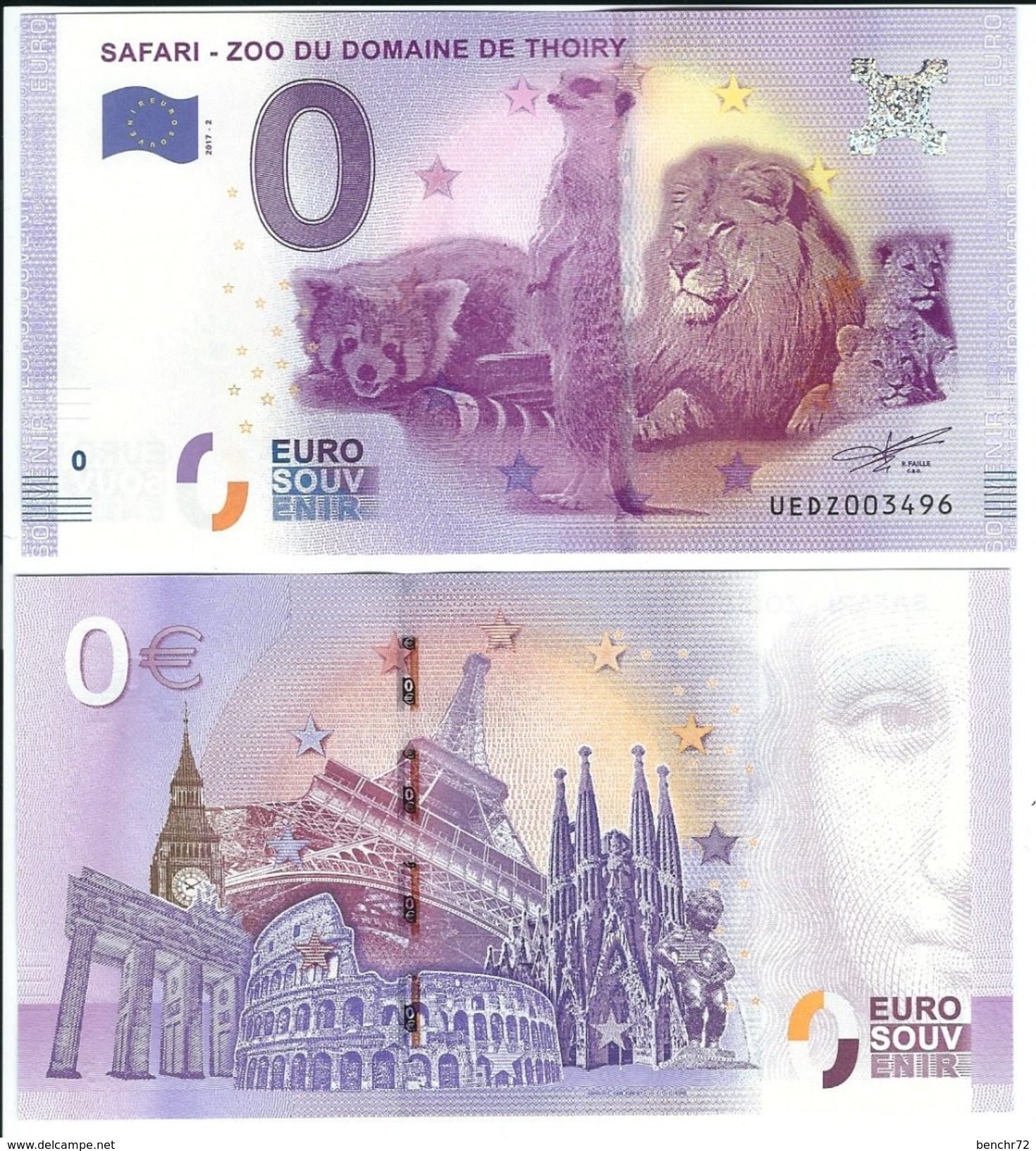 Billet Touristique 0 Euro Souvenir - THOIRY - 2017 - SAFARI - ZOO DU DOMAINE DE THOIRY - Essais Privés / Non-officiels