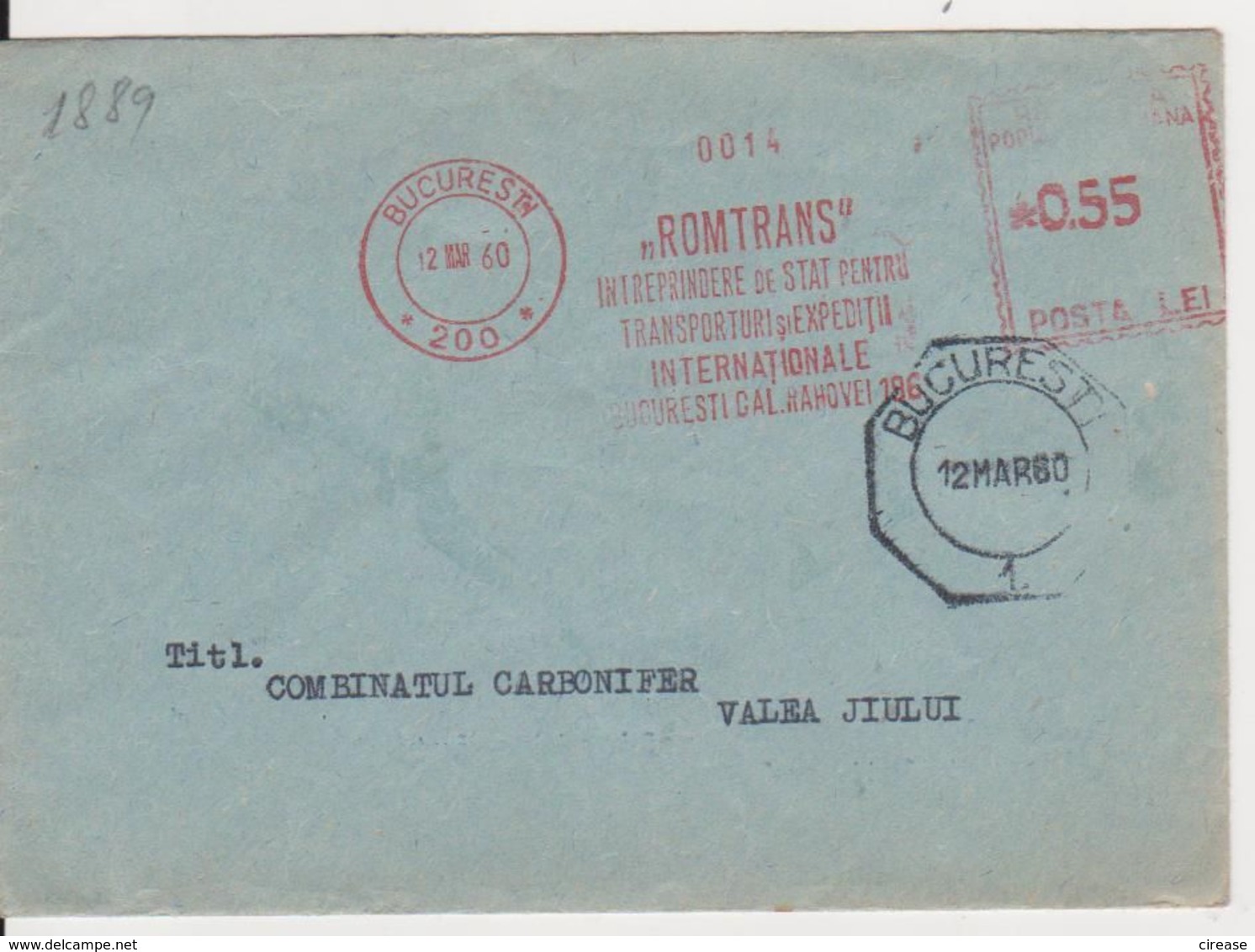 BUCURESTI AMONT 0,55, ROMTRANS INTERNATIONAL TRANSPORT RED MACHINE ATM STAMPS, ROMANIA 1960 - Frankeermachines (EMA)