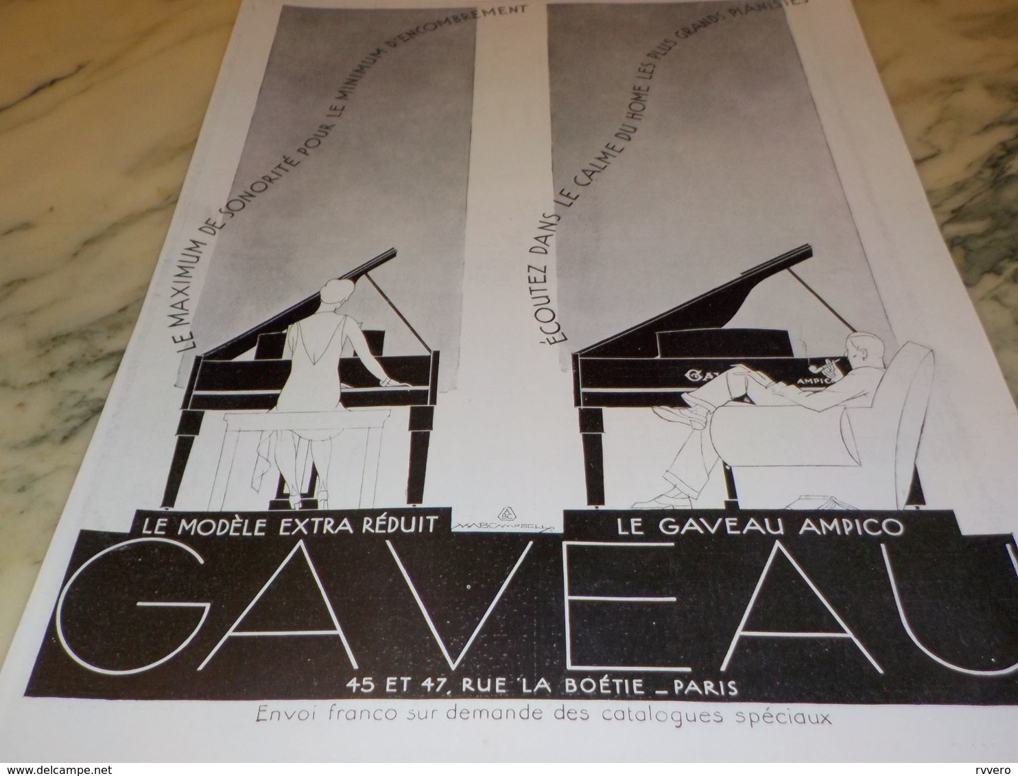 ANCIENNE PUBLICITE PIANO  DE GAVEAU 1928 - Altri & Non Classificati