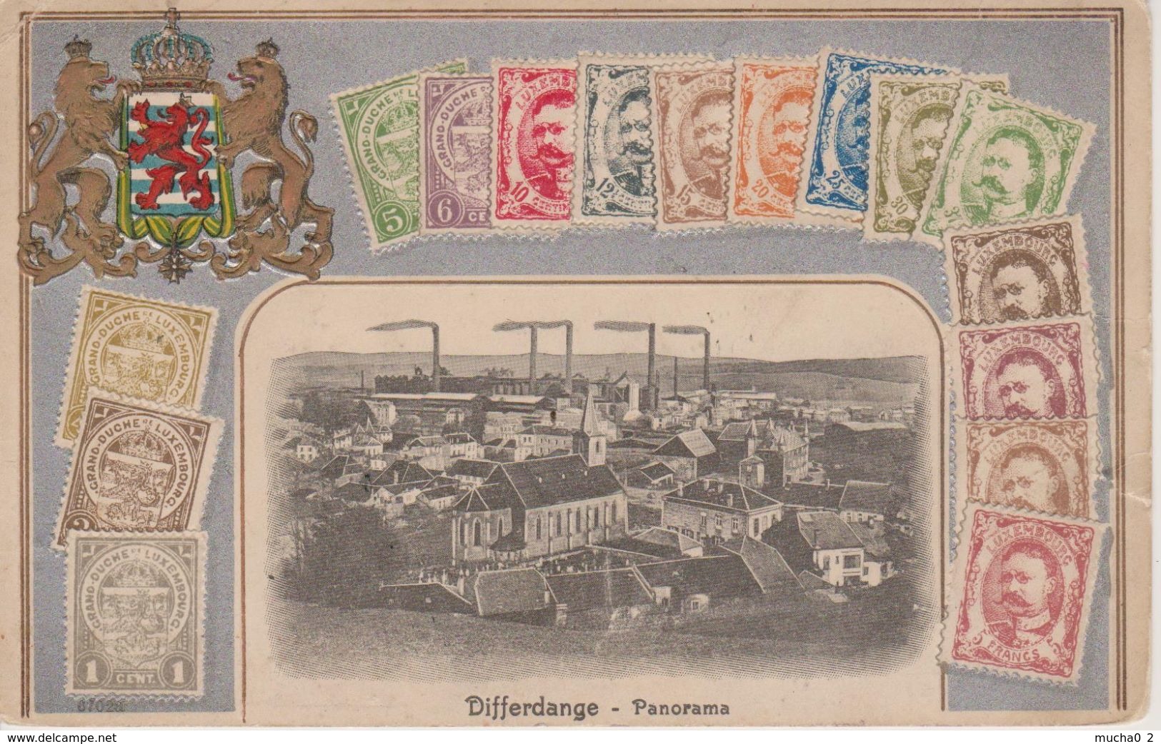 DIFFERDANGE - PANORAMA SUR CARTE STYLISEE DE TIMBRES - Differdange