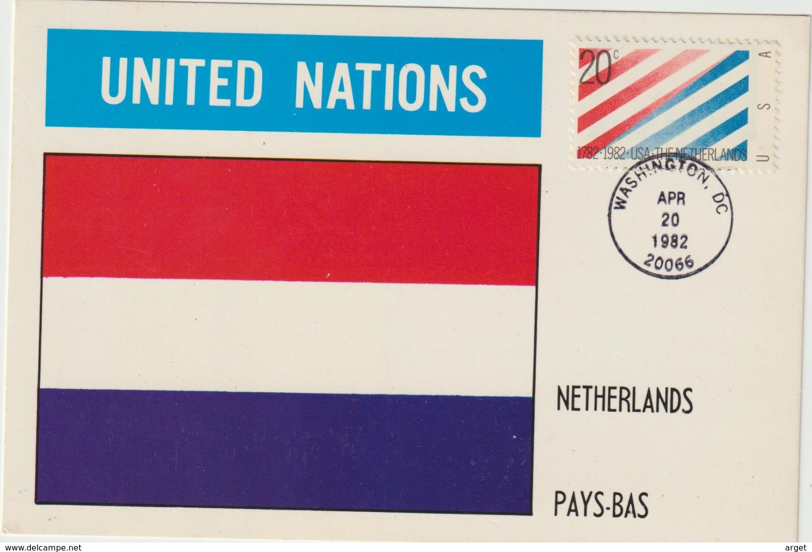 Carte-Maximum ETATS-UNIS N° Yvert  1432 (USA-PAYS BAS - Drapeau Néerlandais) Obl 1er Jour - Maximum Cards