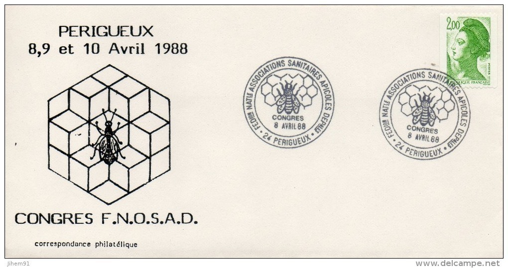 Env. : Fed. Nat. Ass. Sanitaires Apicoles Abeilles (Périgueux, 24-Dordogne-Périgord) Du 08-04-1988 Sur YT 2487 - Gedenkstempel