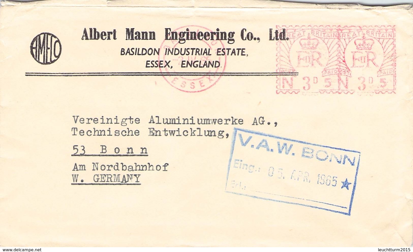 GREAT BRITAIN - BUSINESS LETTER 1965 ESSEX - BONN/GERMANY /T43 - Franking Machines (EMA)