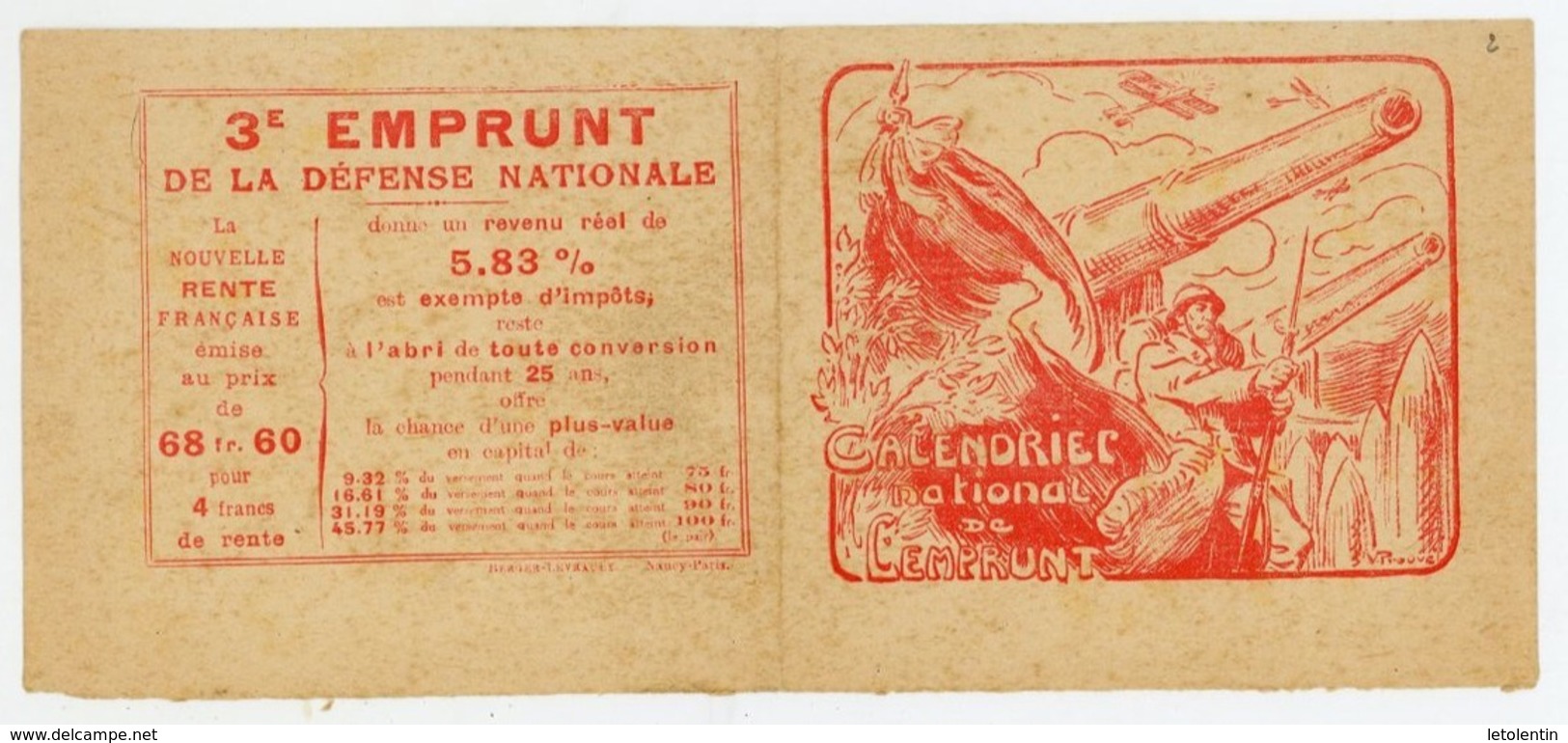 CALENDRIER NATIONAL DE L'EMPRUNT 1918 - Petit Format : 1901-20