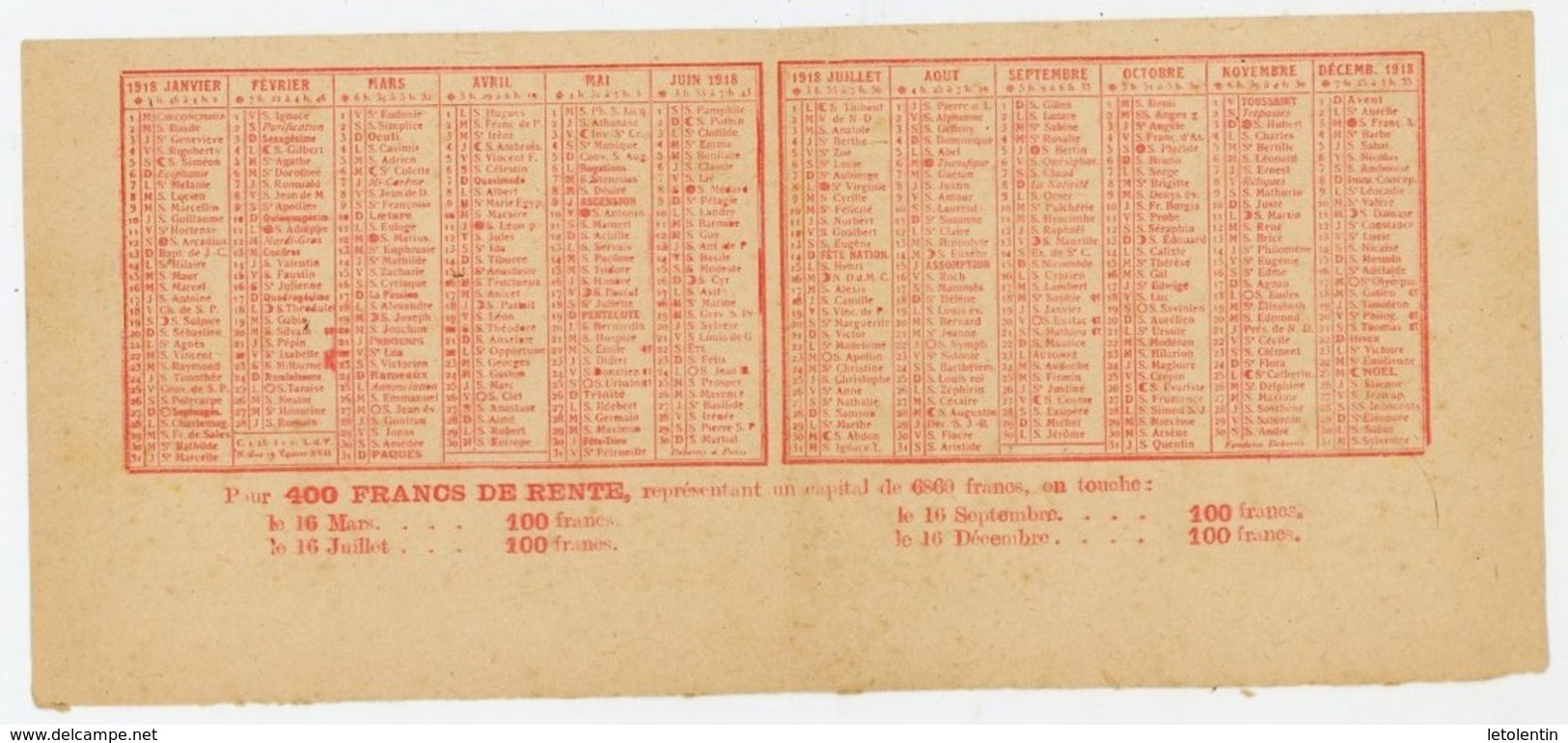 CALENDRIER NATIONAL DE L'EMPRUNT 1918 - Petit Format : 1901-20