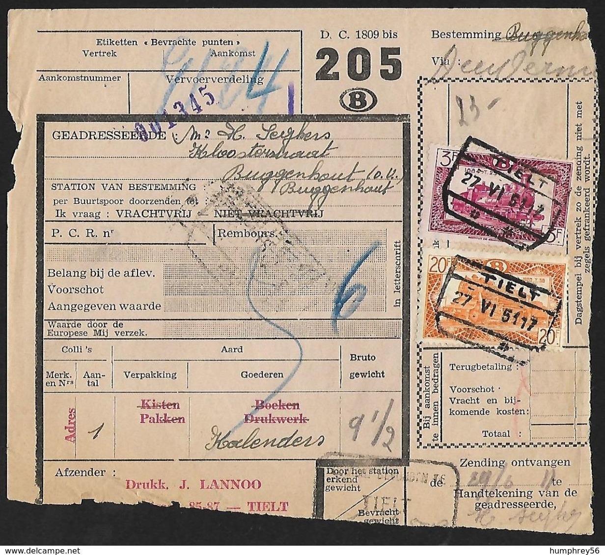 1949 - BELGIË/BELGIQUE/BELGIEN - Document - Michel 281A+290A - Y&T 307+316 + TIELT, MERELBEKE & DENDERMONDE - Dokumente & Fragmente