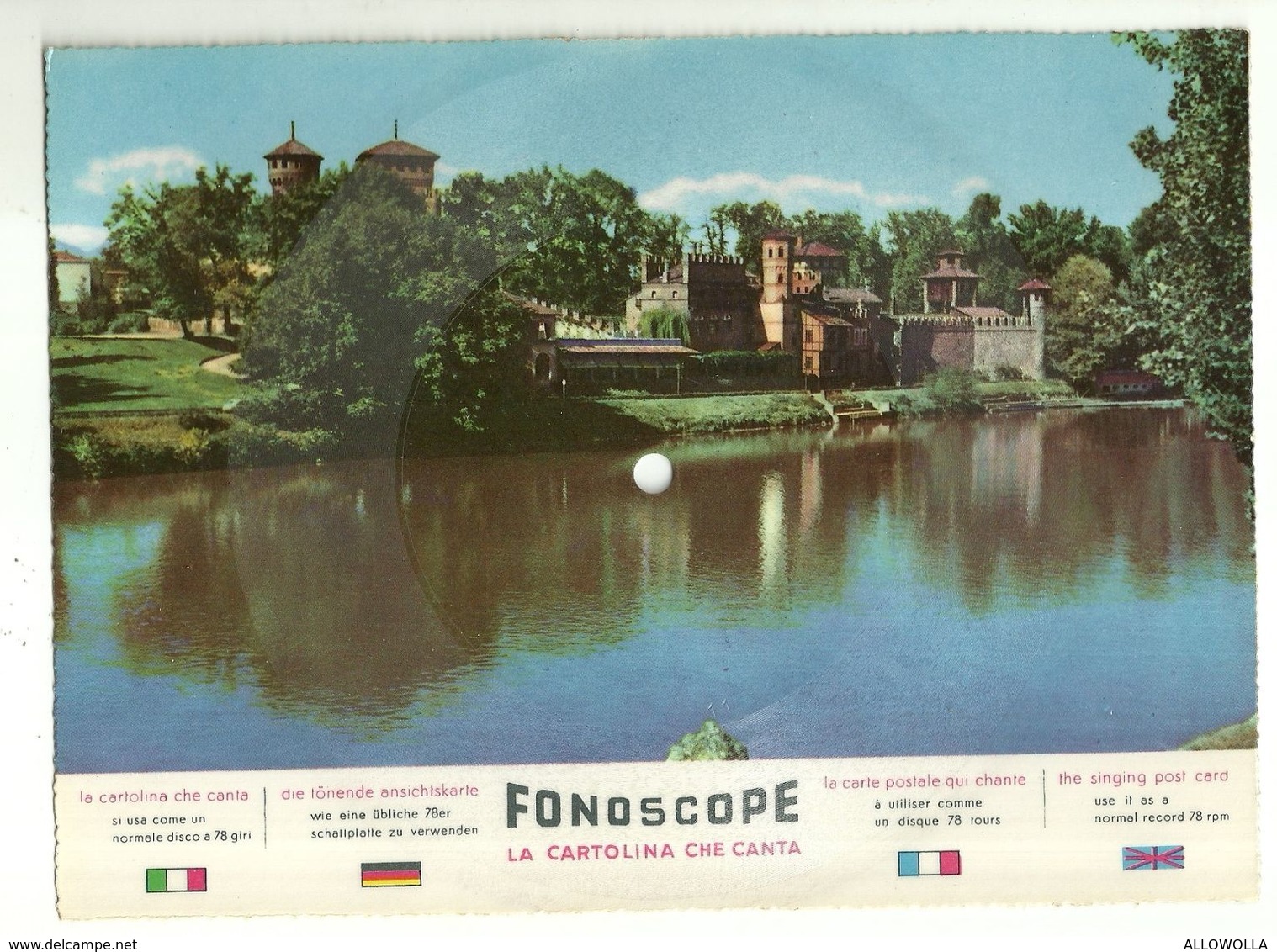 8306"CARTOLINA DISCO FONOSCOPE-TORINO CASTELLO MEDIOEVALE-ONLY YOU-CANTA C. LOJACONO"-CART. POST. OR. NON SP. - Castello Del Valentino