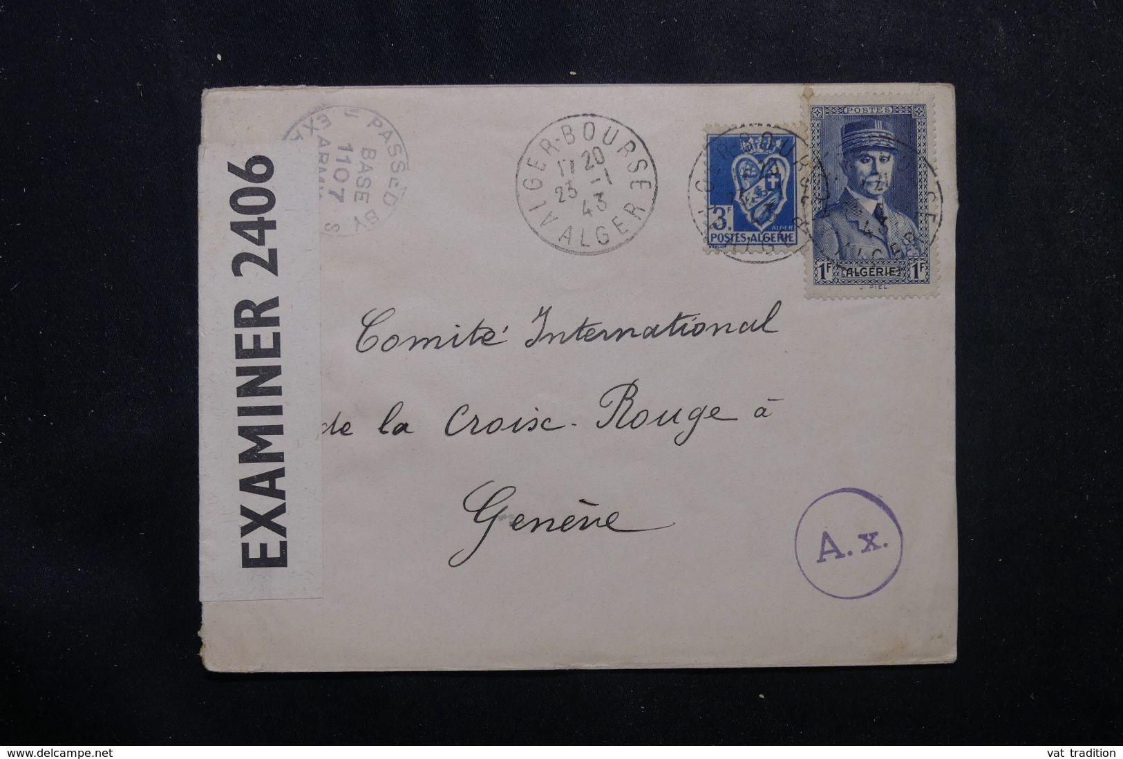 ALGÉRIE - Enveloppe De Alger Pour La Croix Rouge De Genève En 1943 Avec Contrôle, Affranchissement Plaisant  - L 62821 - Lettres & Documents