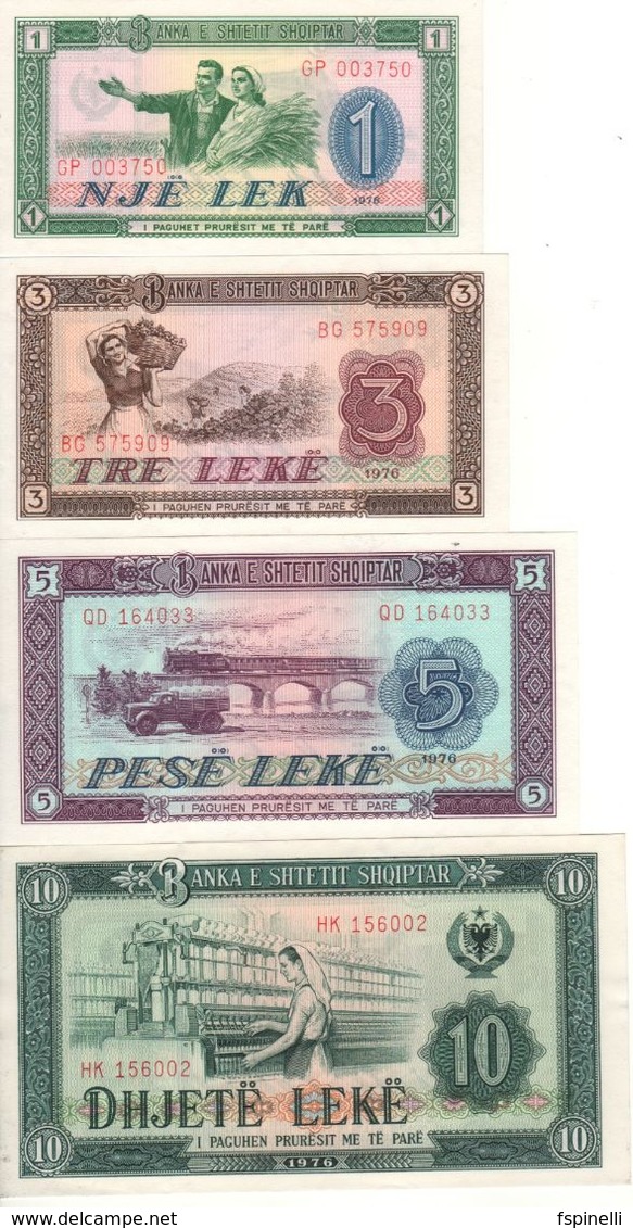 ALBANIA Set 1-3-5-10  Leke.   (4 Notes)  1976    P40a-P43a    UNC - Albanie