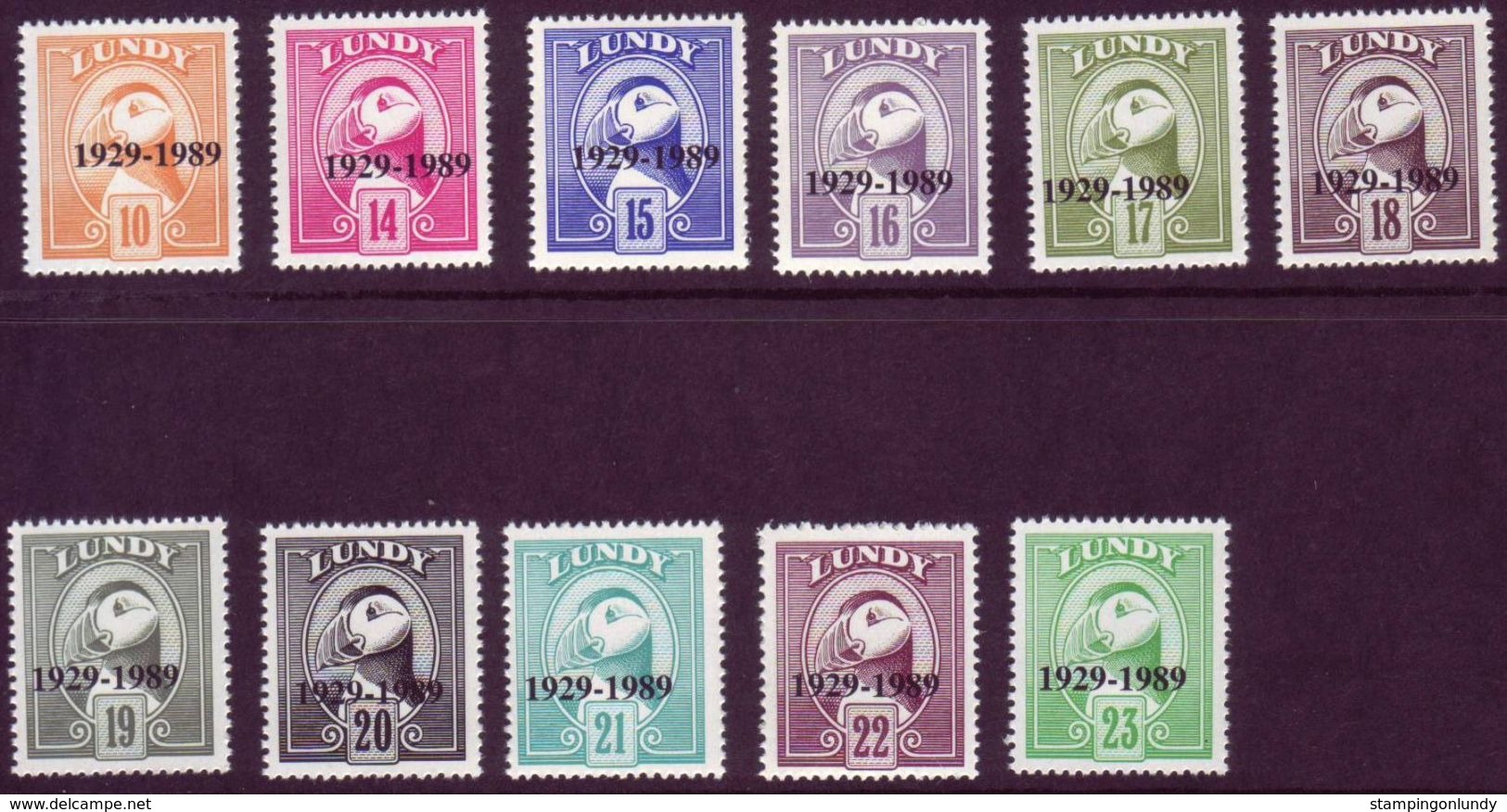 #L89 Great Britain Lundy Stamp 1989 60th Anniversary Lundy Post O/p Inc 15p Set - Emissione Locali