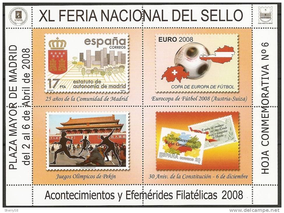 2008-HOJA CONMEMORATIVA Nº 6. XL FERIA DEL SELLO.PLAZA MAYOR.MADRID - Variedades & Curiosidades