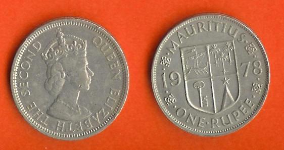 MAURITIUS 1978 VF Usedcoin 1 Rupee Copper Nickel C080 - Mauricio