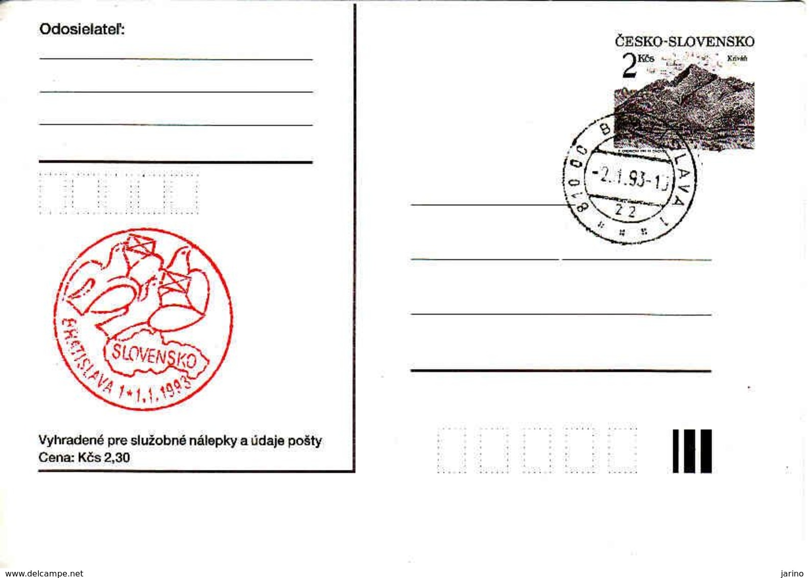 Slovakia 1. 1. 1993, Pečiatka Vzniku Slovenskej Republiky, Unused - Cartas & Documentos